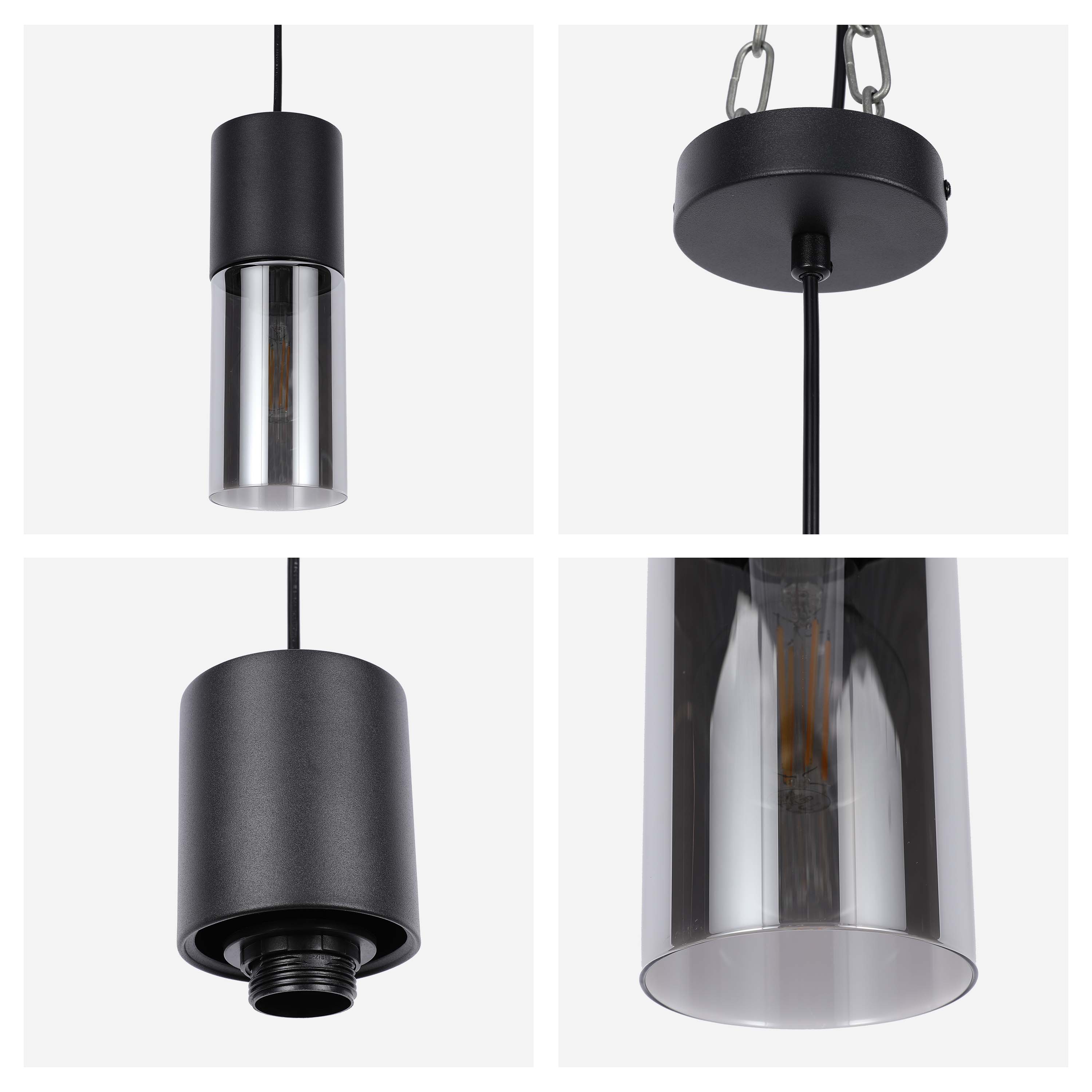 Modern Cylinder Smoky Glass Pendant Light, 1 & 4-Light E27