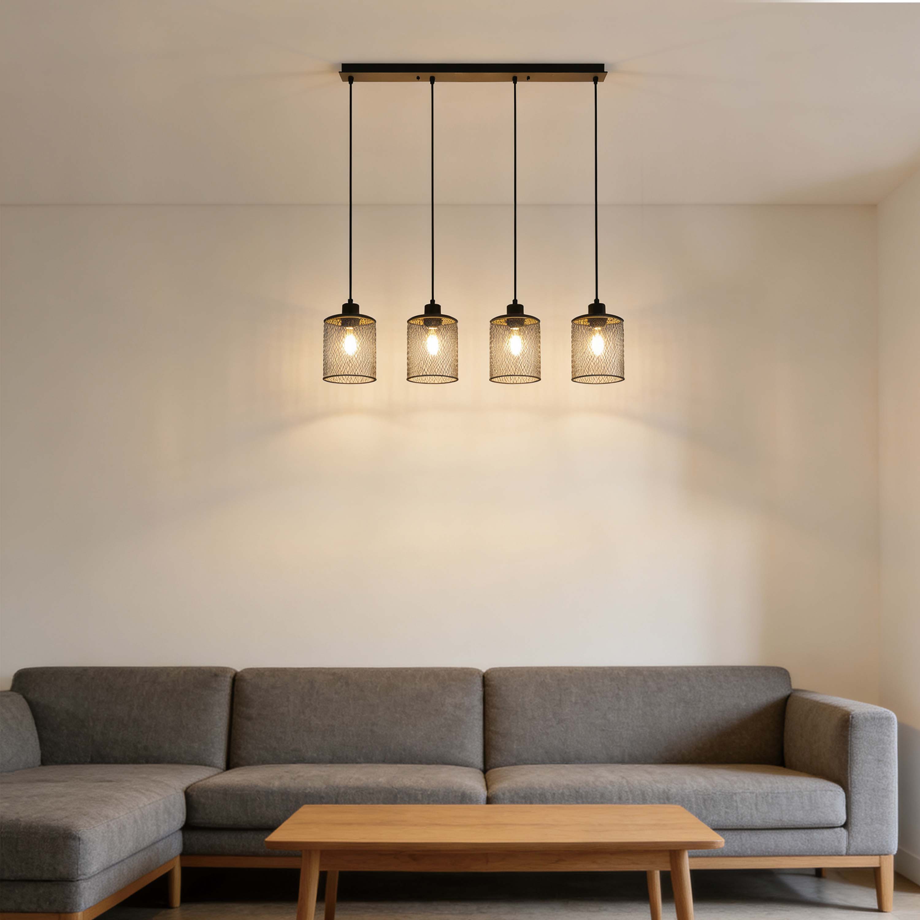 Industrial Mesh Cylinder Pendant Light, 1 & 4-Light E27 Dimmable