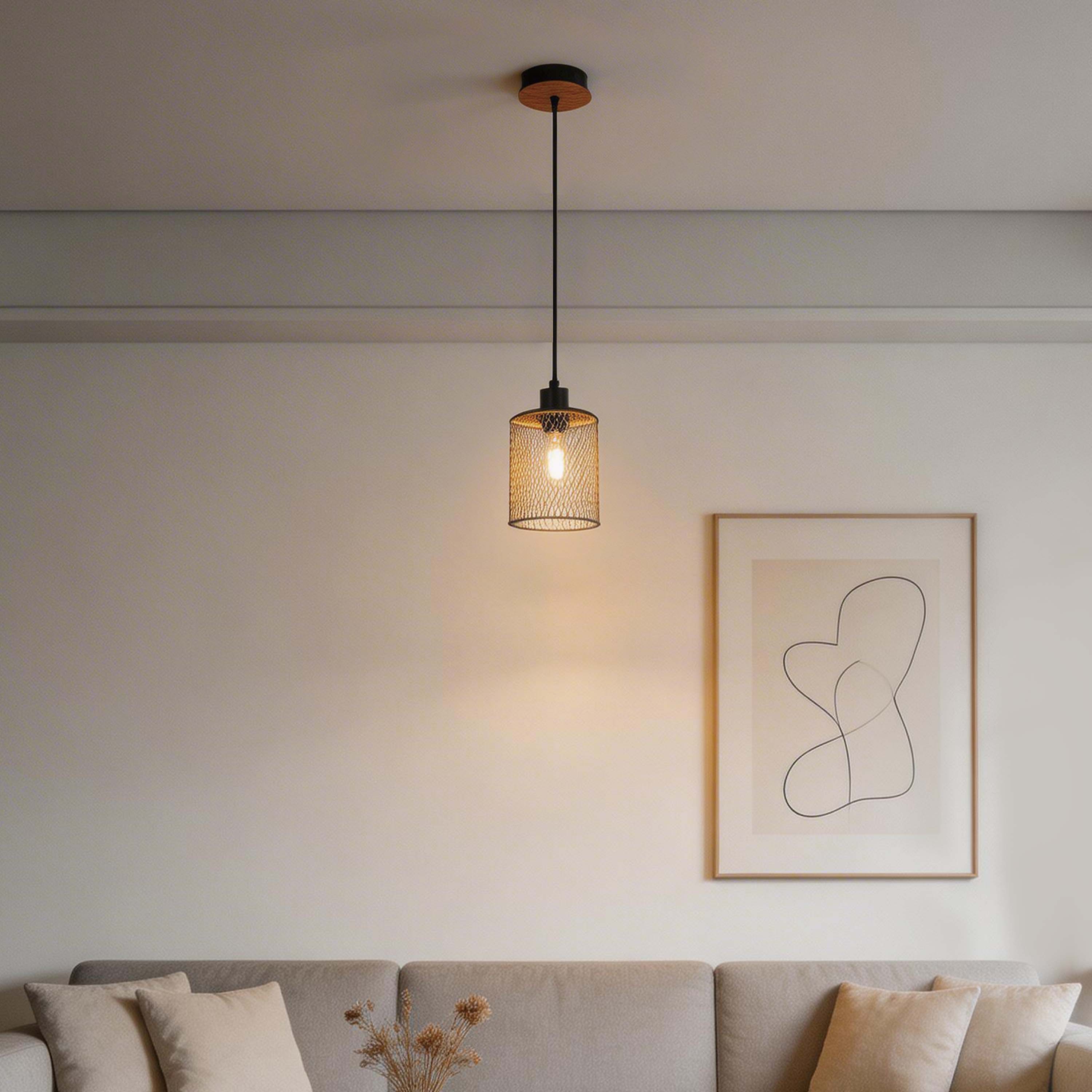 Industrial Mesh Cylinder Pendant Light, 1 & 4-Light E27 Dimmable