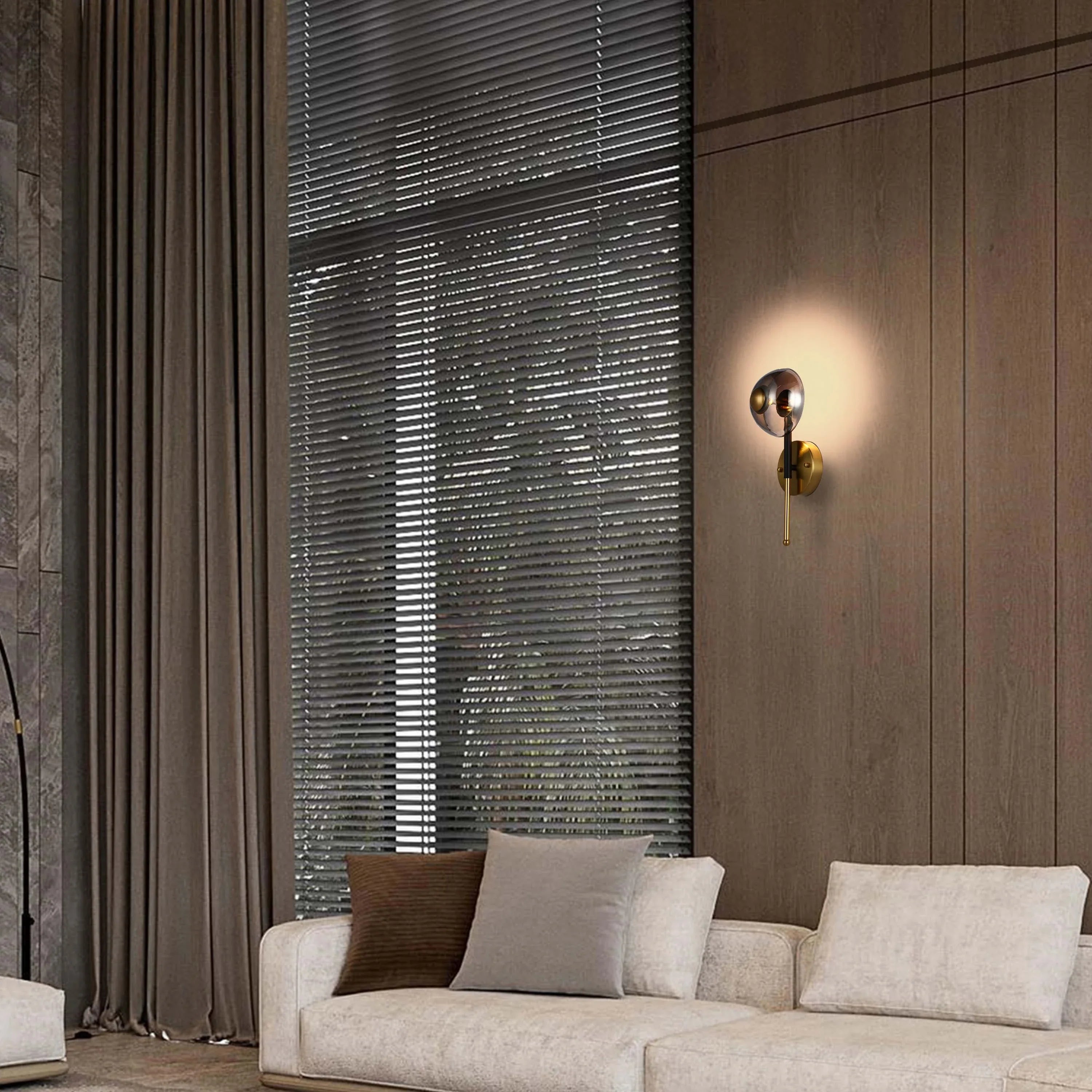 Smoked Glass and Gold Wall Light