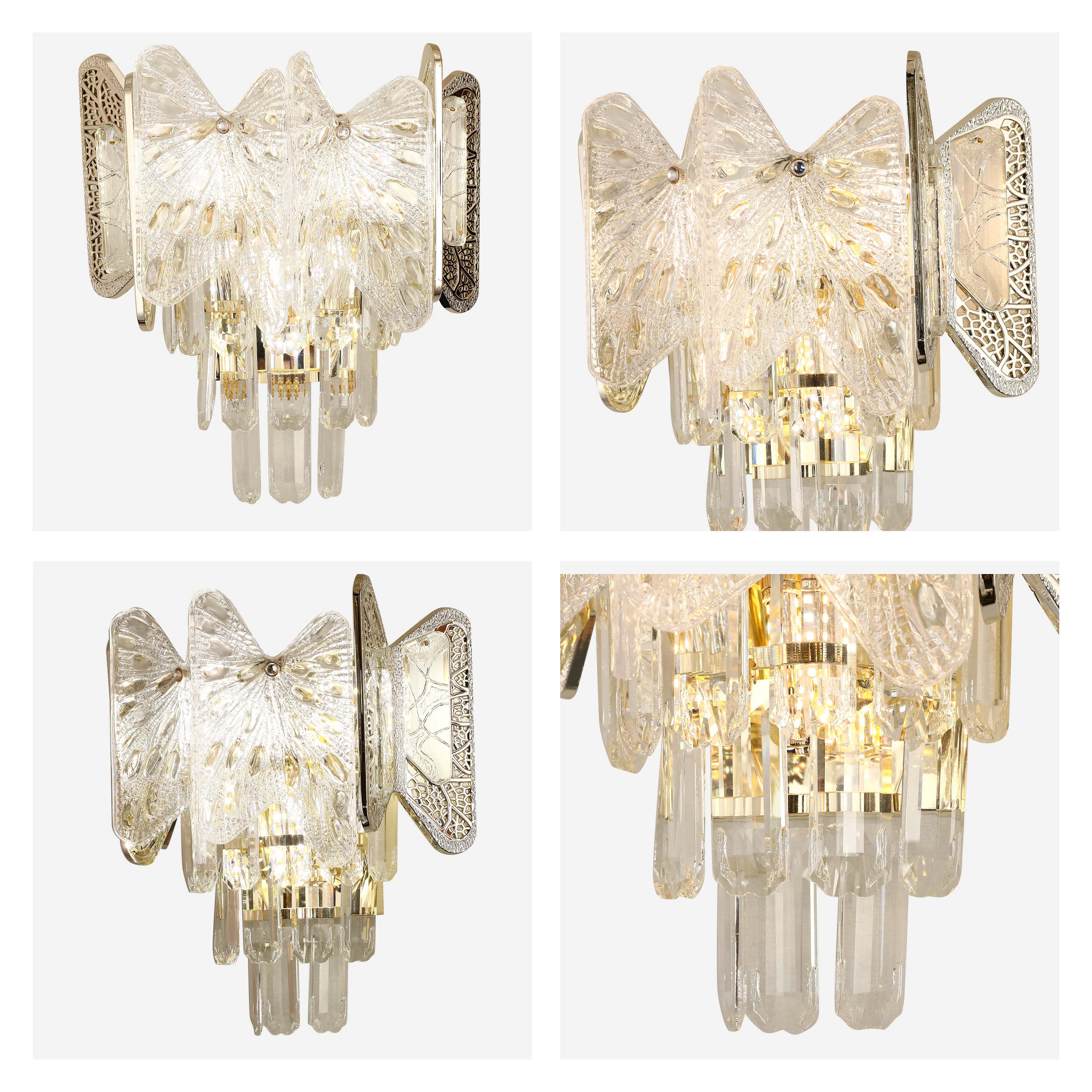 Elegant Gold Crystal Wall Sconce, 3-Light E14 Dimmable