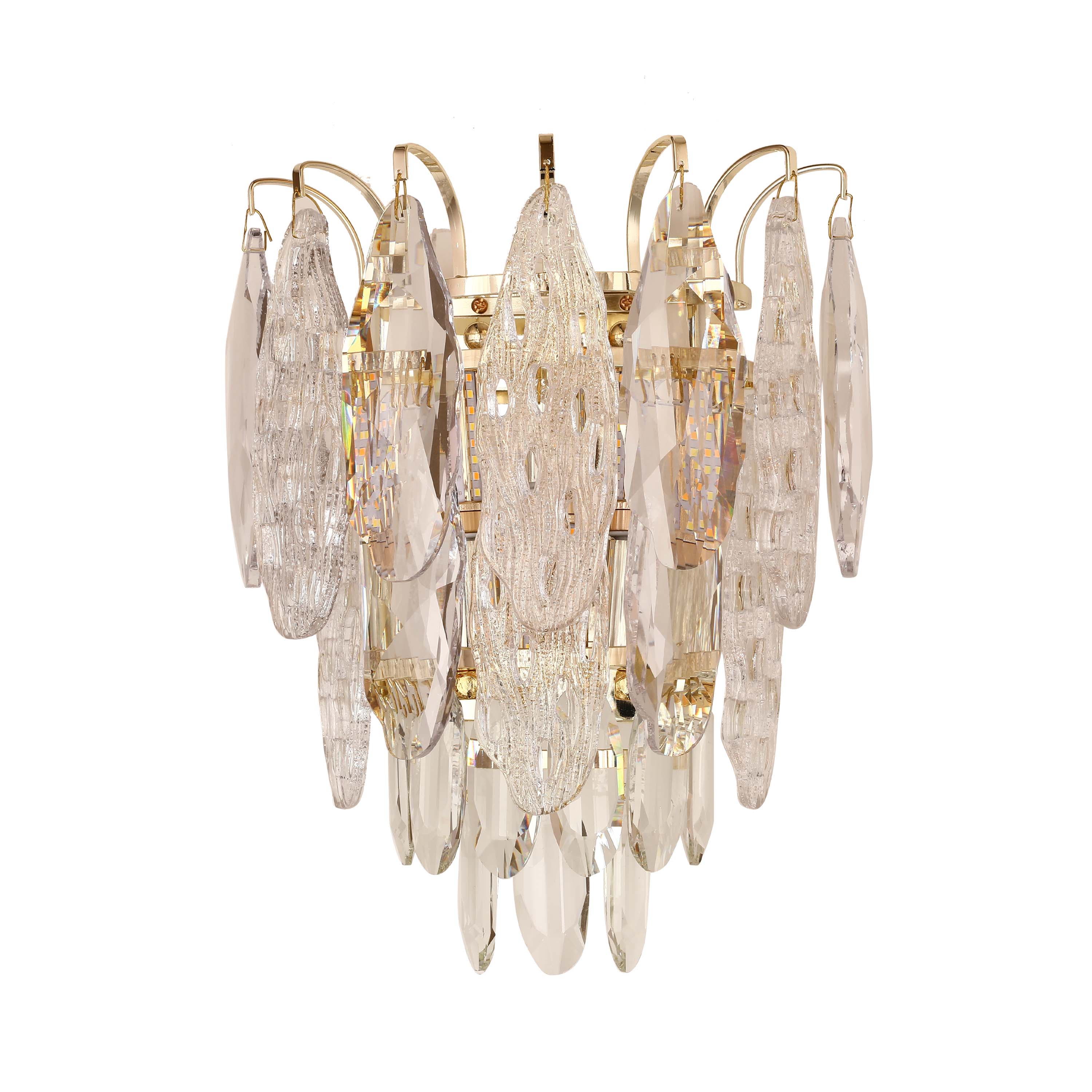 Elegant Gold Crystal Wall Sconce, 3-Light E14 Dimmable
