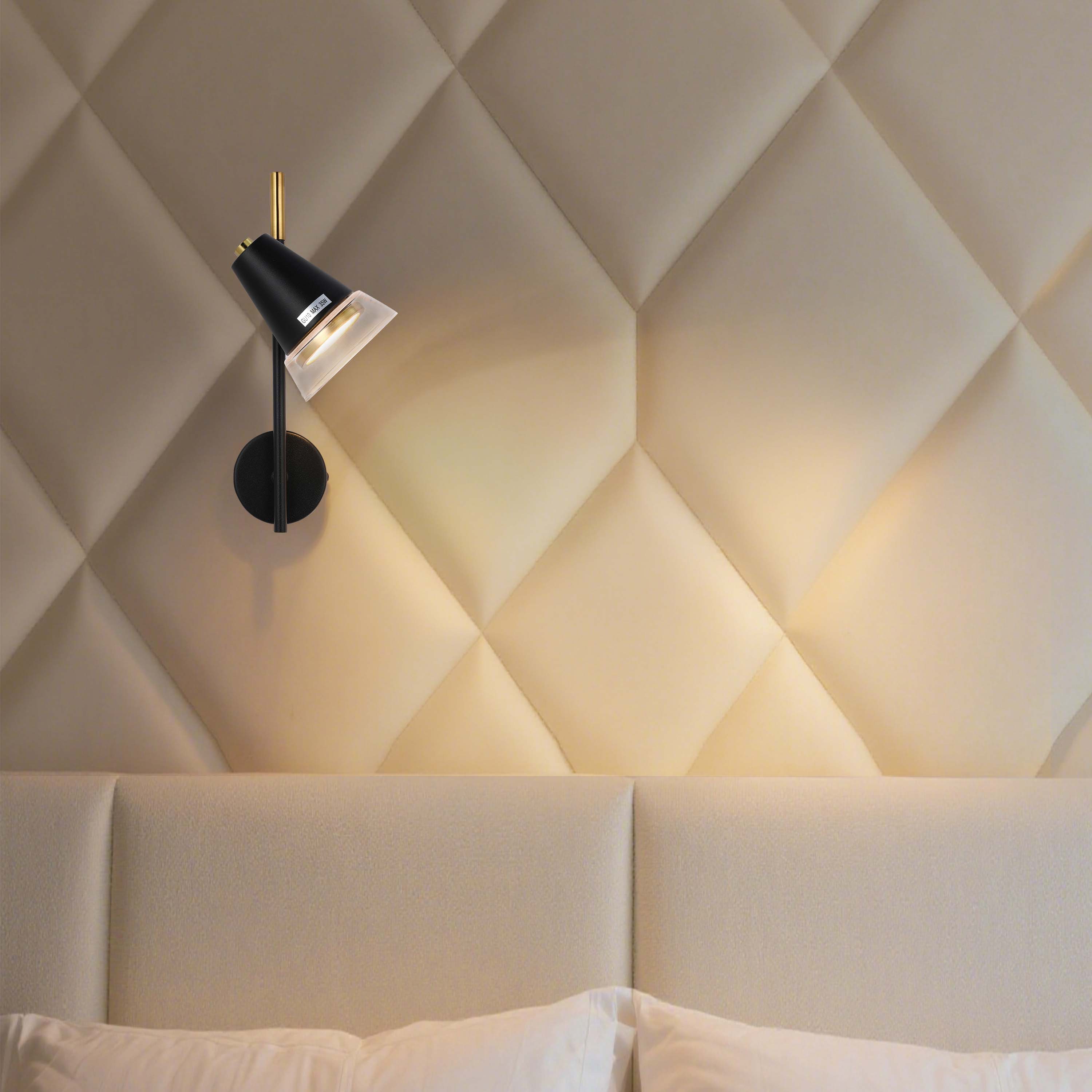 Modern Black & Brass Wall Sconce, 1-Light GU10 Dimmable