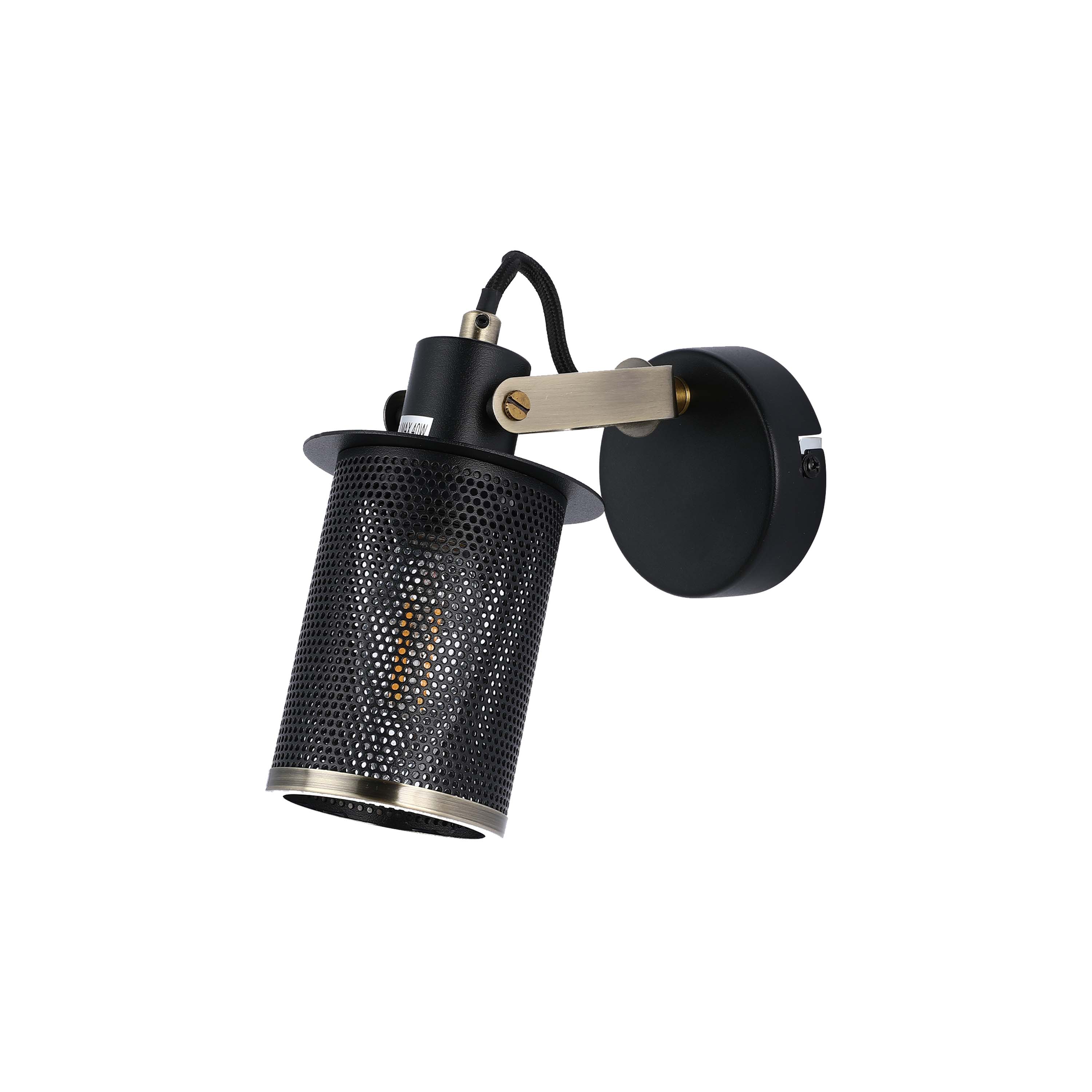 Industrial Black & Antique Brass Mesh Wall Sconce, E14 Dimmable