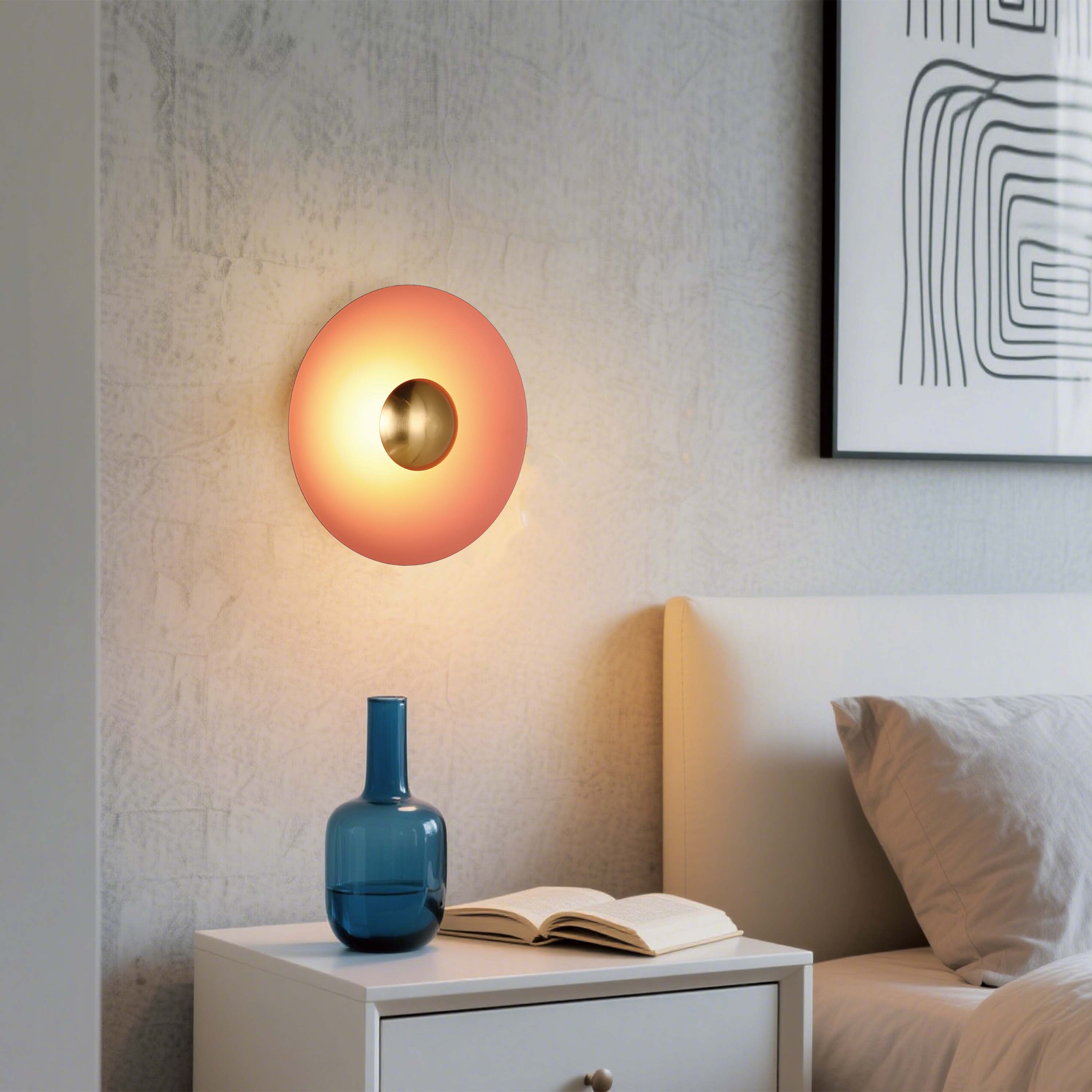 Modern Circular LED Wall Sconce with Gold Accent (White, Pink, Blue), 6W 3000K