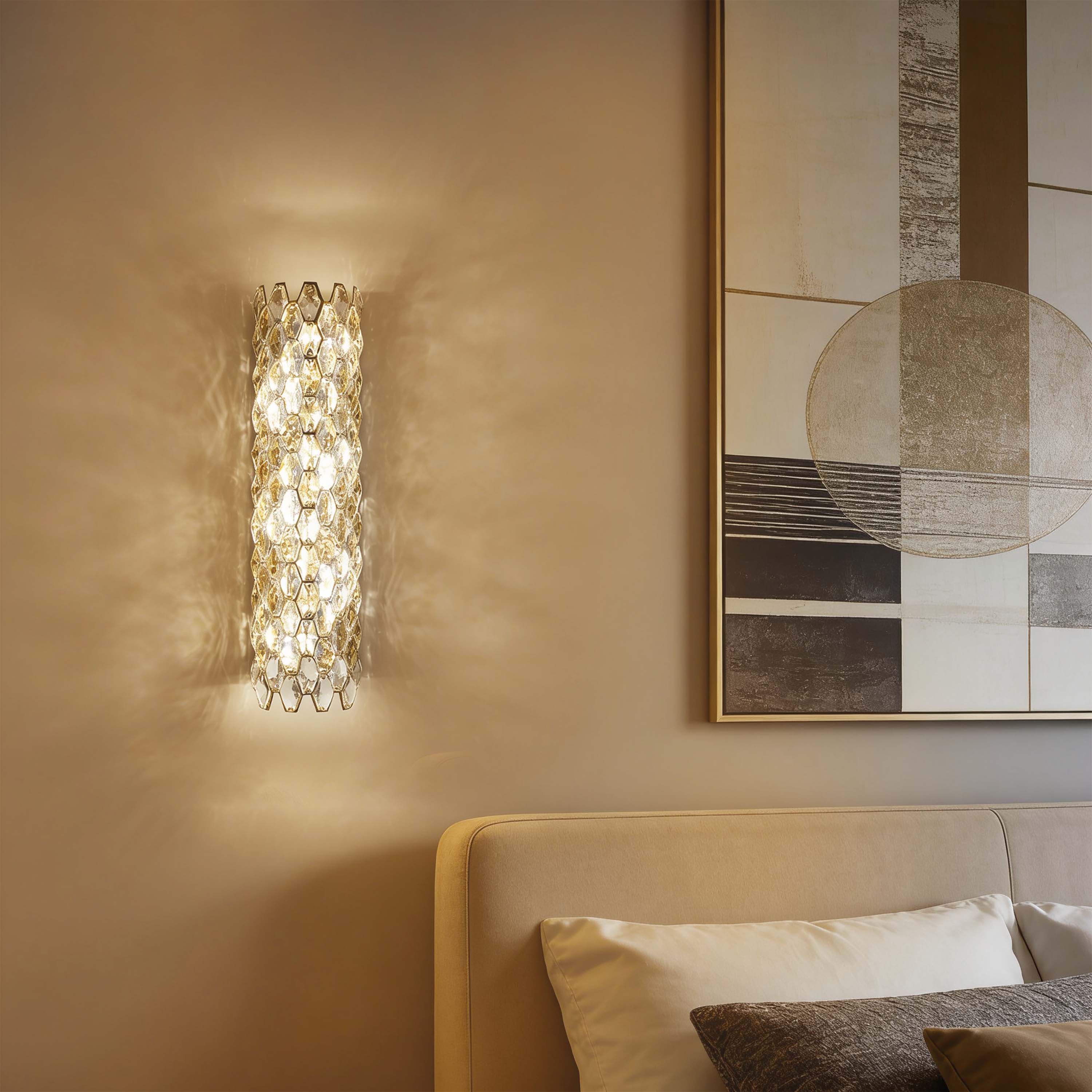 Premium Gold Crystal Deco Wall Sconce, E14 Dimmable