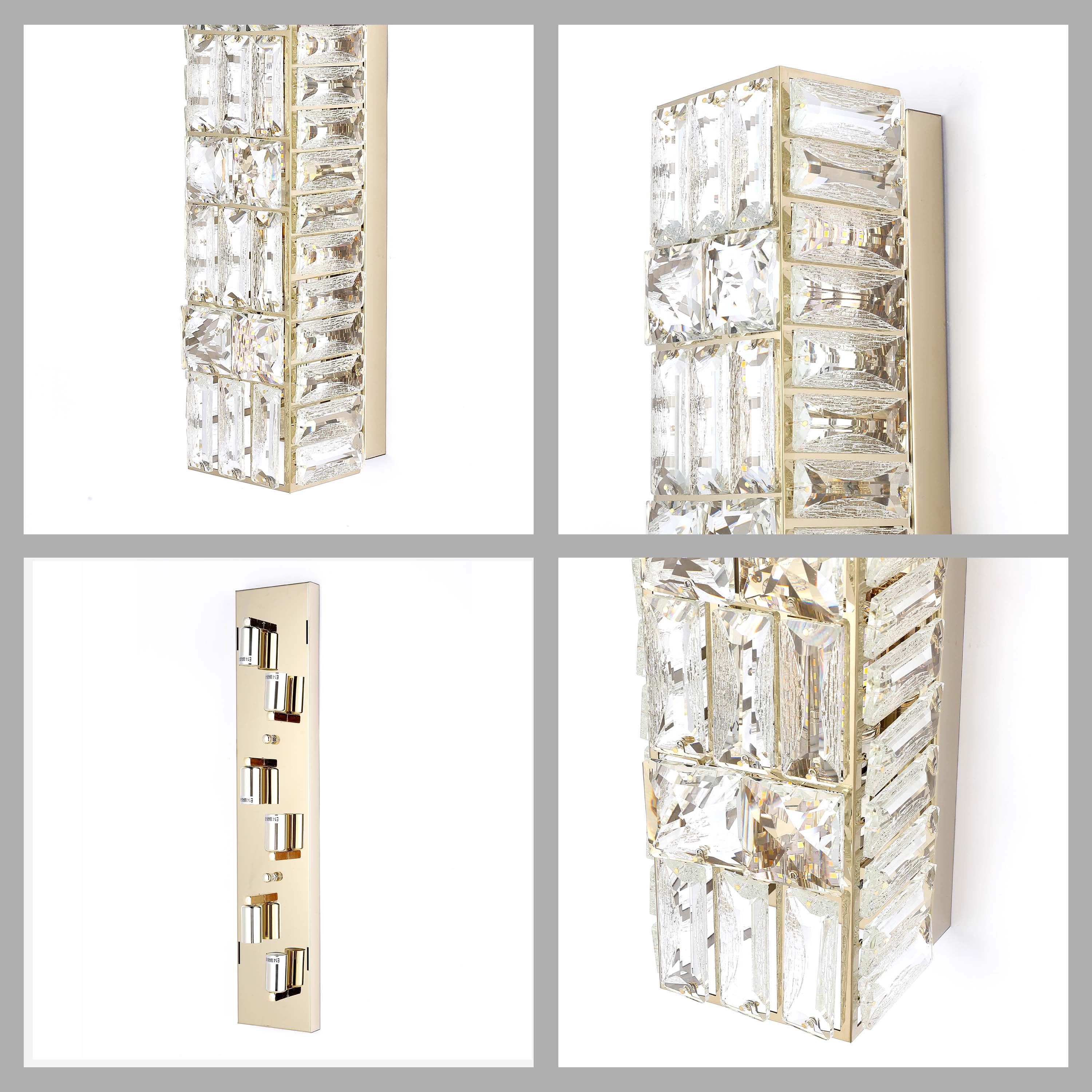 Premium Gold Geometric Crystal Wall Sconce, E14 Dimmable