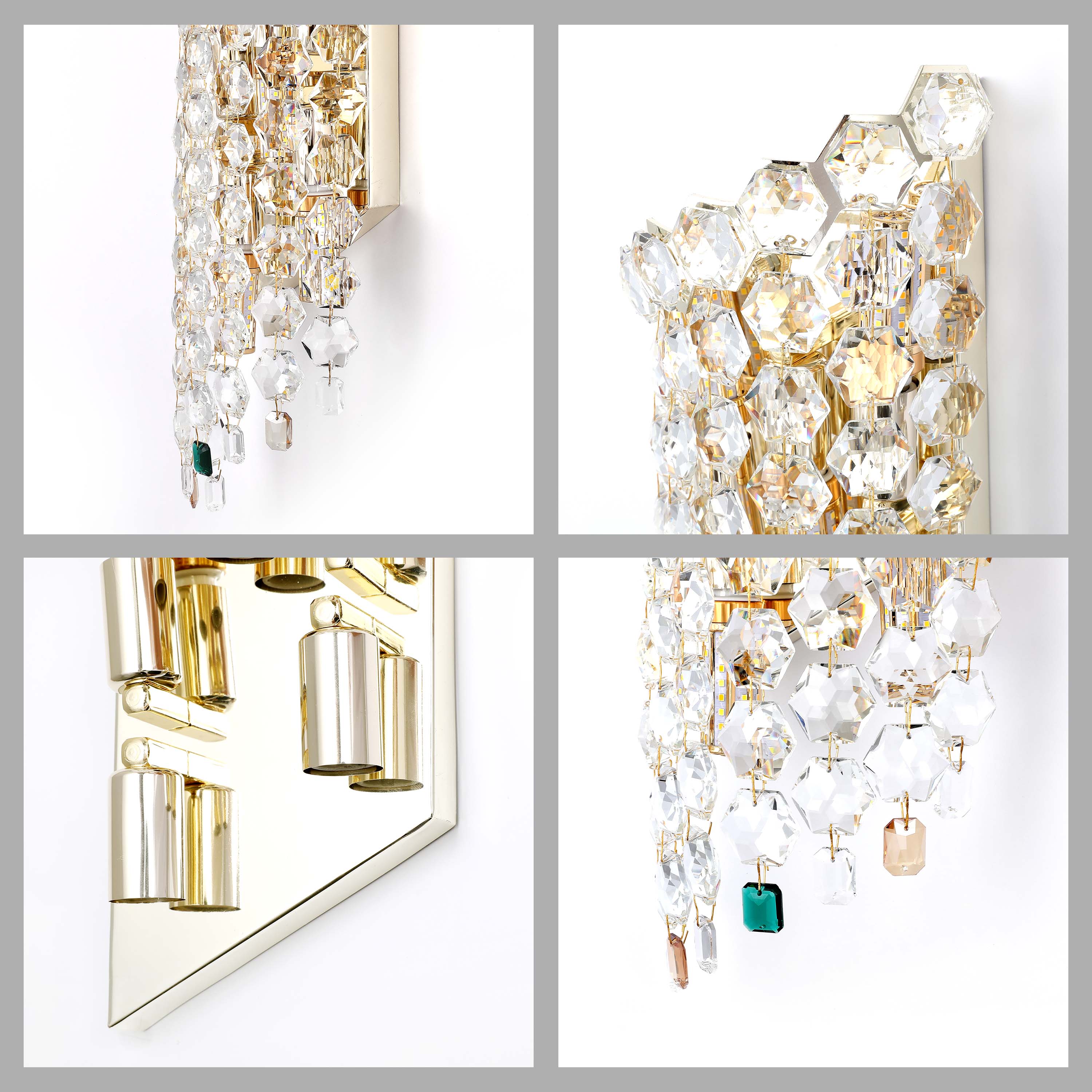 Premium Gold Tall Crystal Wall Sconce, 5-Light E14 Dimmable