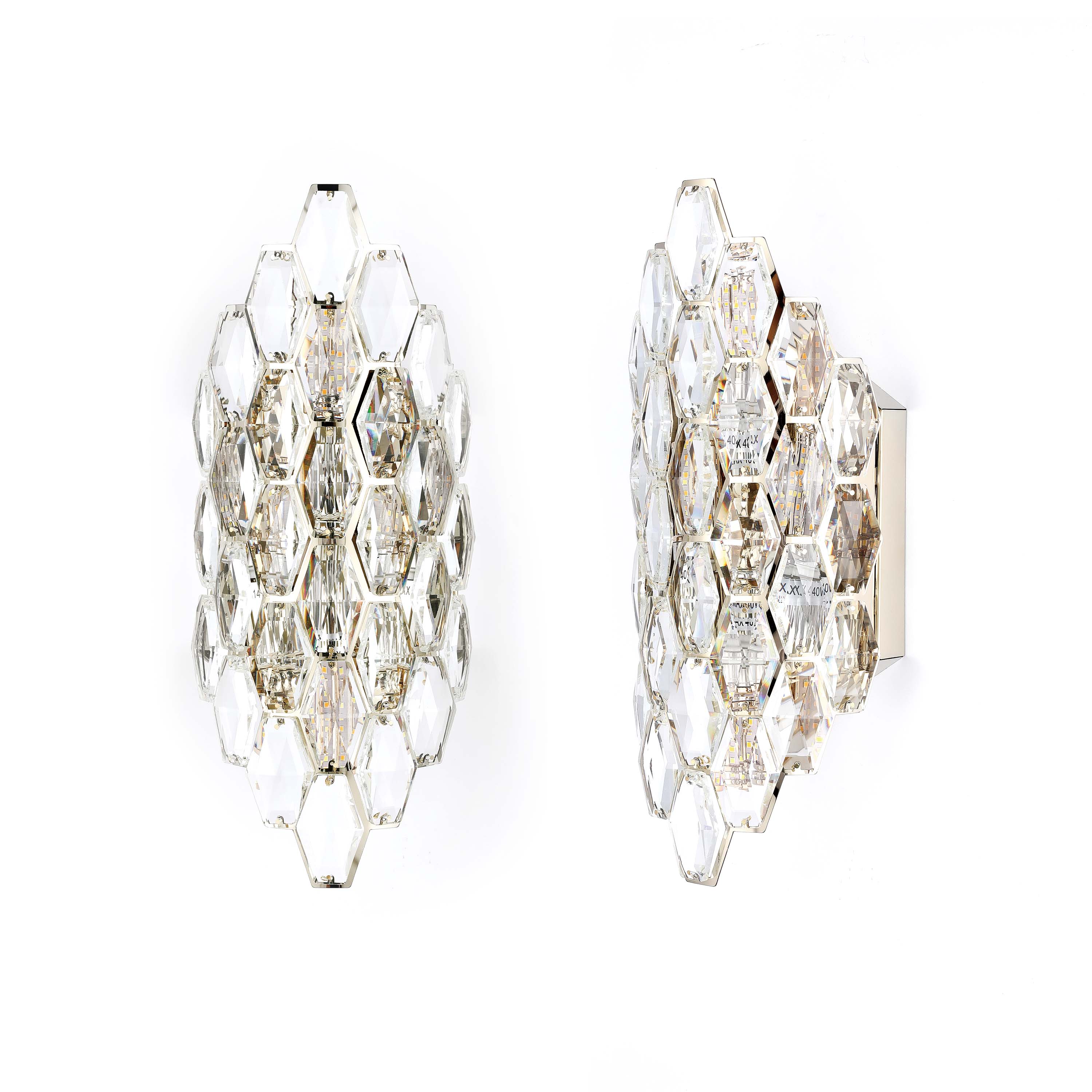 Premium Gold Shield Crystal Wall Sconce, E14 Dimmable