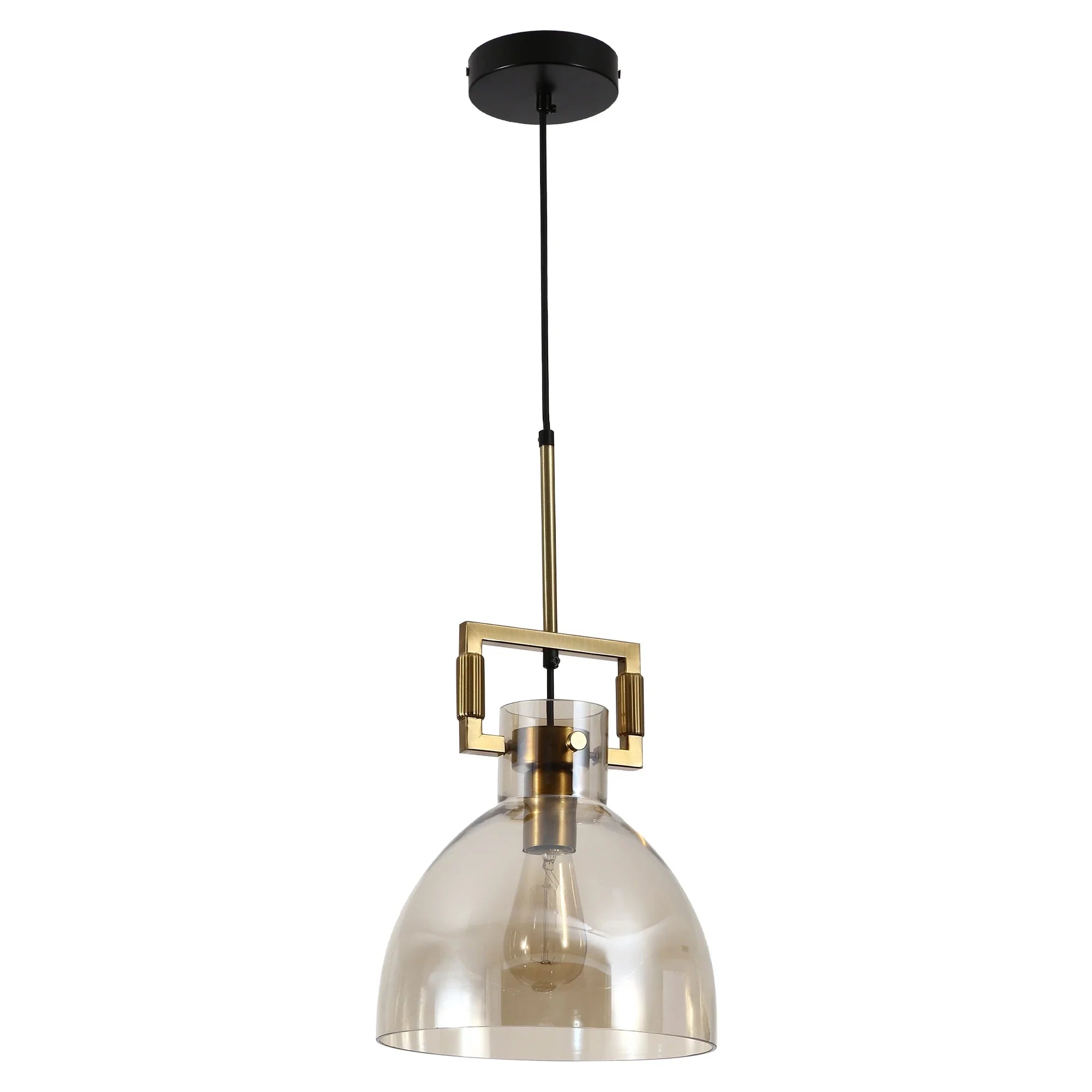 Amber Globe Funnel Dome Glass Gold Metal Body Ceiling Pendant Light
