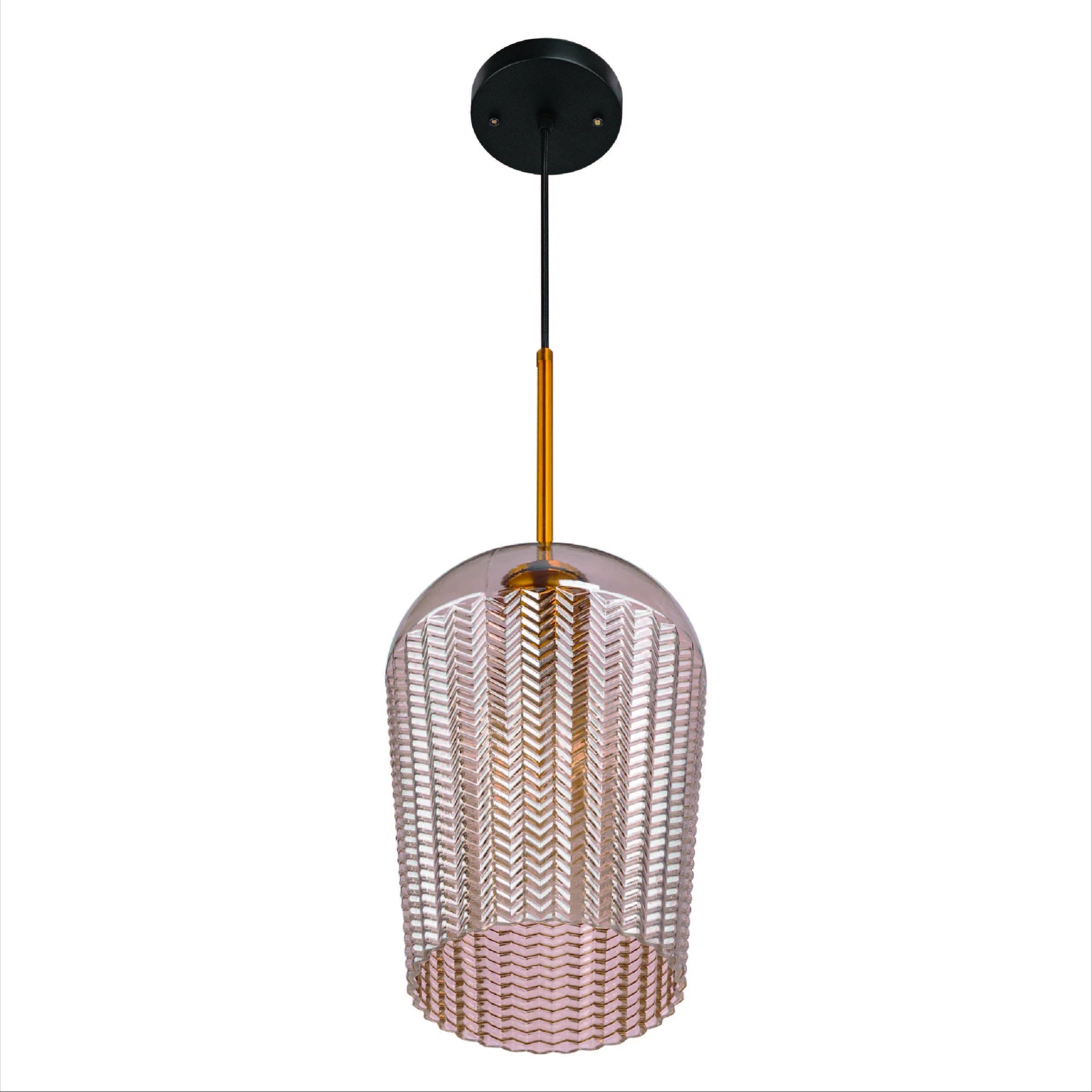 Amber Glass Chevron Schoolhouse Pendant Ceiling Light