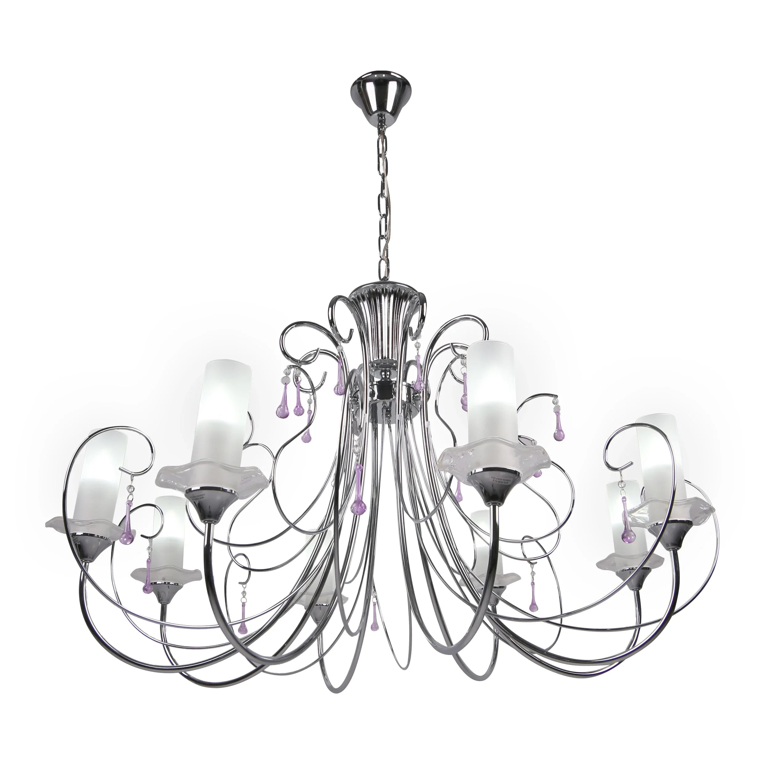 Opal Cylinder Glass Chrome Candle Metal Arm Ceiling Chandelier Light E14