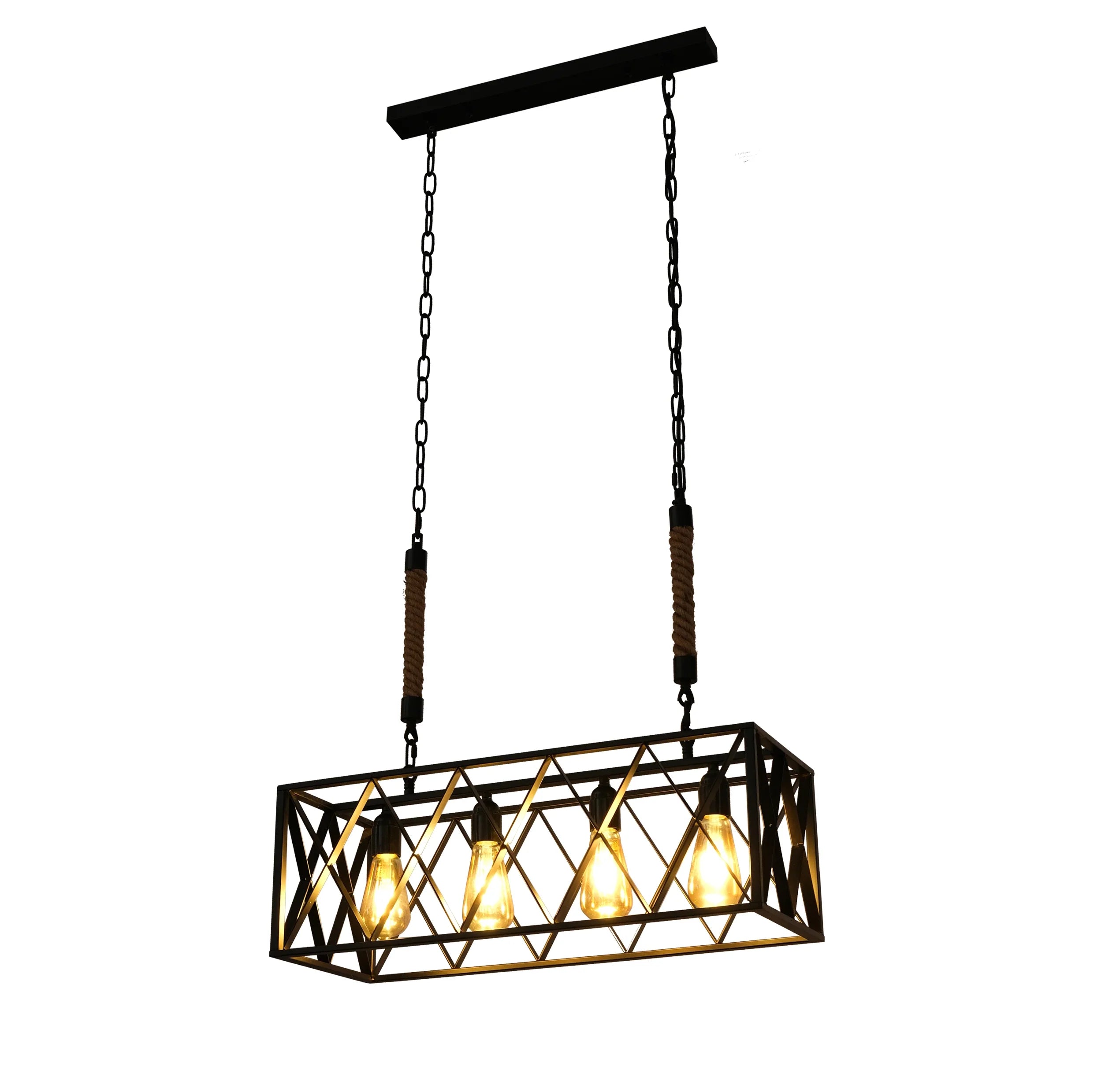 Black Cuboid Metal Island Chandelier Ceiling Light 4xE27