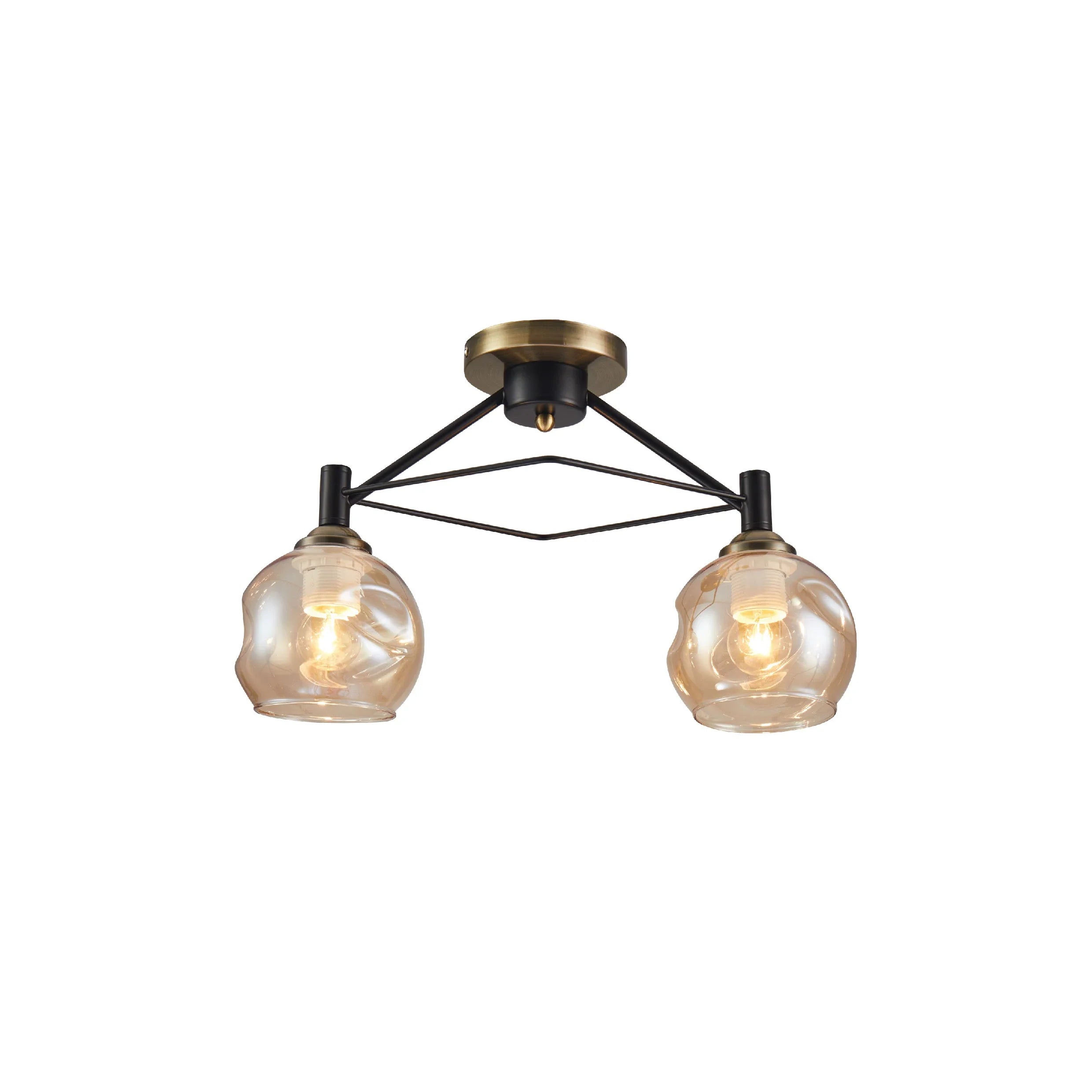 Amber Bell Glass Black Metal Semi Flush Ceiling Light