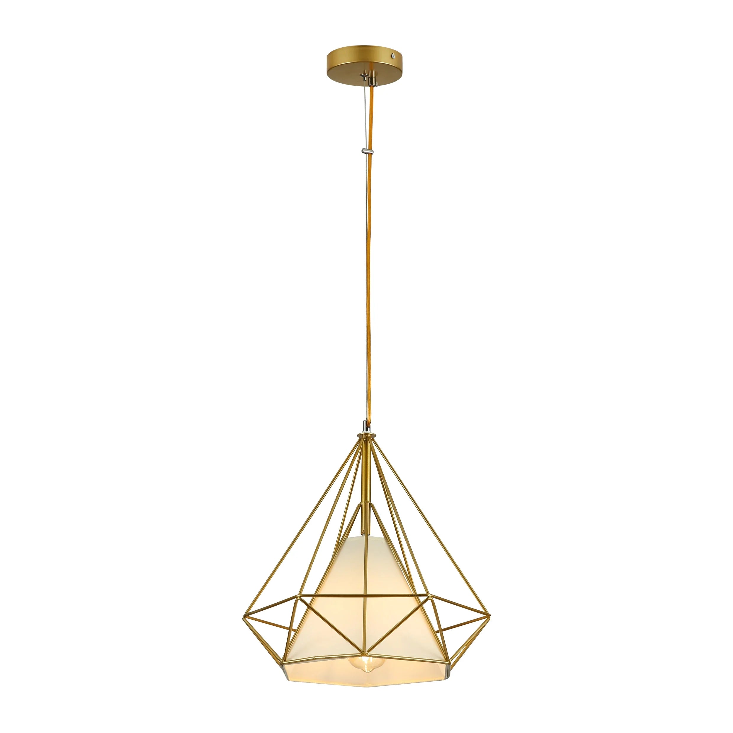 Opal Shade Wired Geometric Cage Pendant Ceiling Light