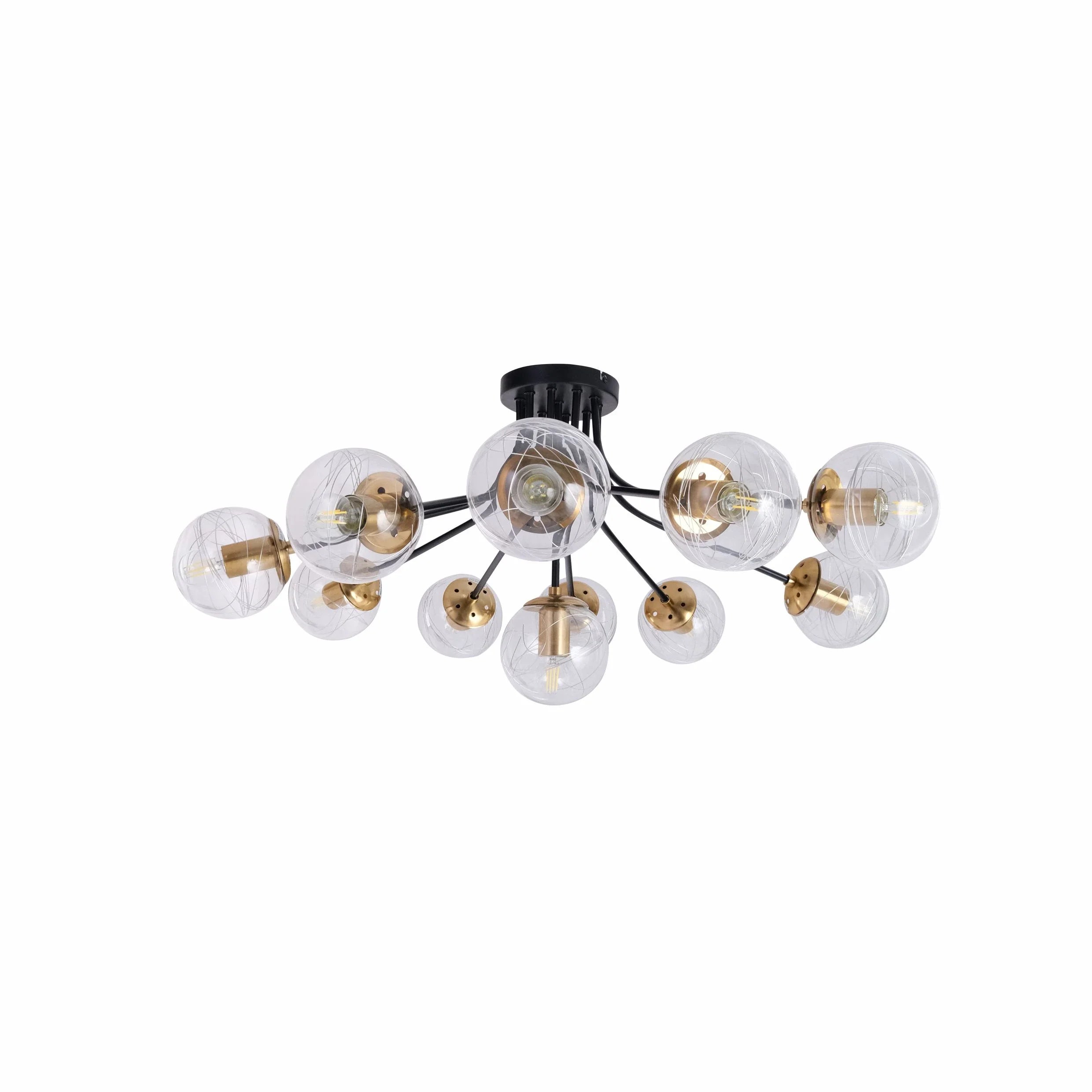 Clear Globe Glass Black Metal Semi Flush Ceiling Light E27
