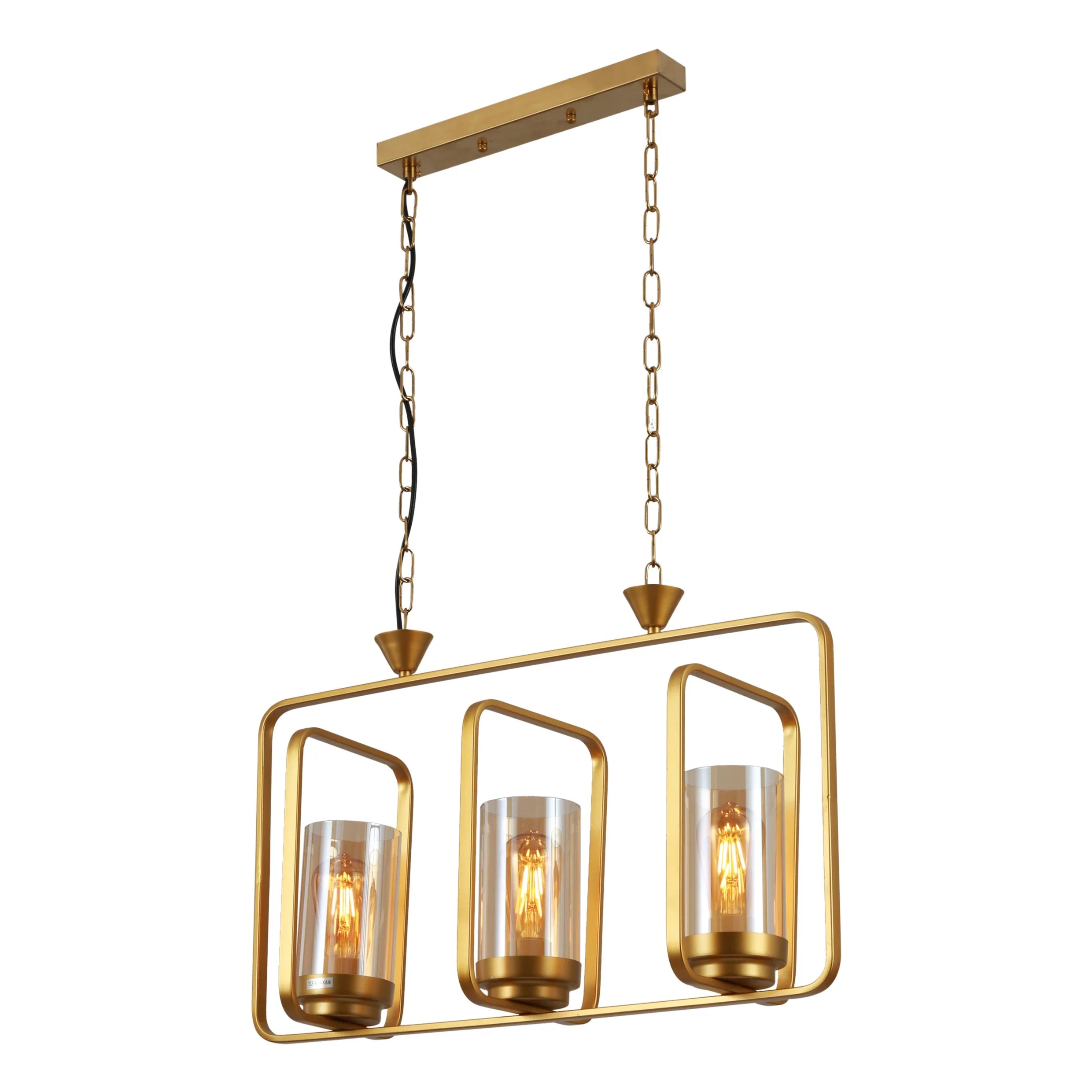 Black or God Metal Cage Body Amber Cylinder Glass Kitchen Island Chandelier Pendant Ceiling Light E27