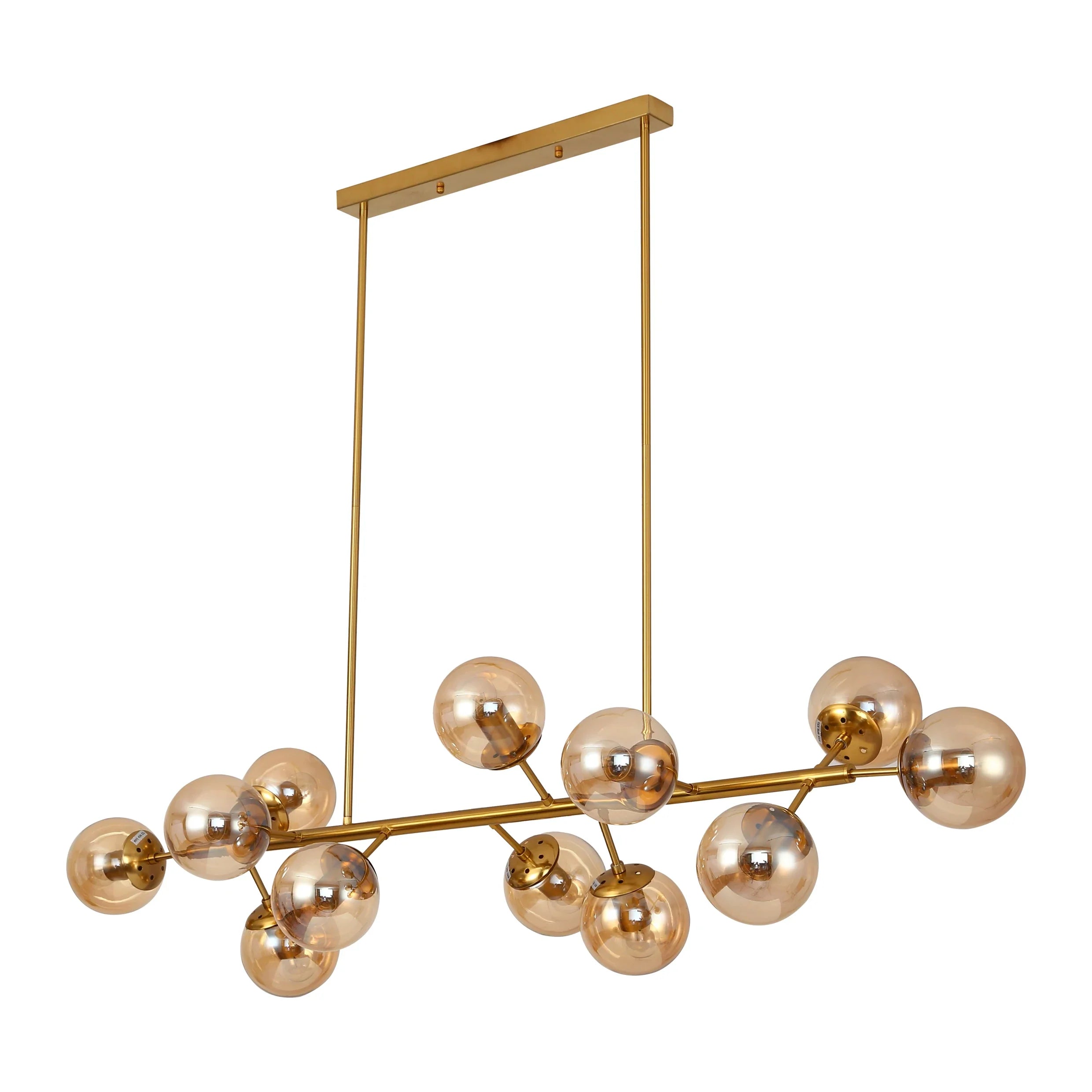 Modern Molecule Style Amber Smoky Opal Glass Globe Gold Black Metal Body Island Chandelier Ceiling Light