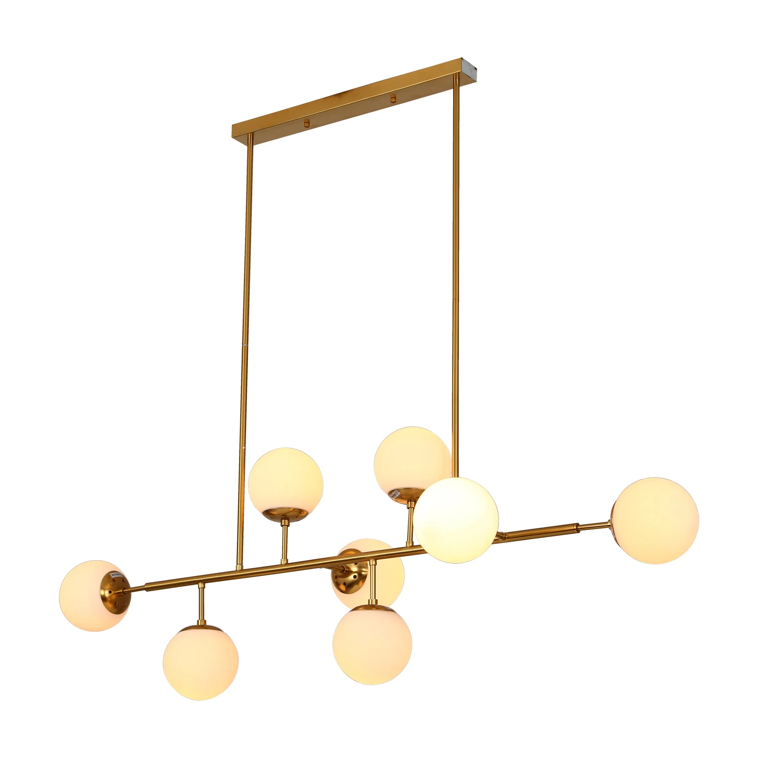 Modern Molecule Style Amber Smoky Opal Glass Globe Gold Black Metal Body Island Chandelier Ceiling Light