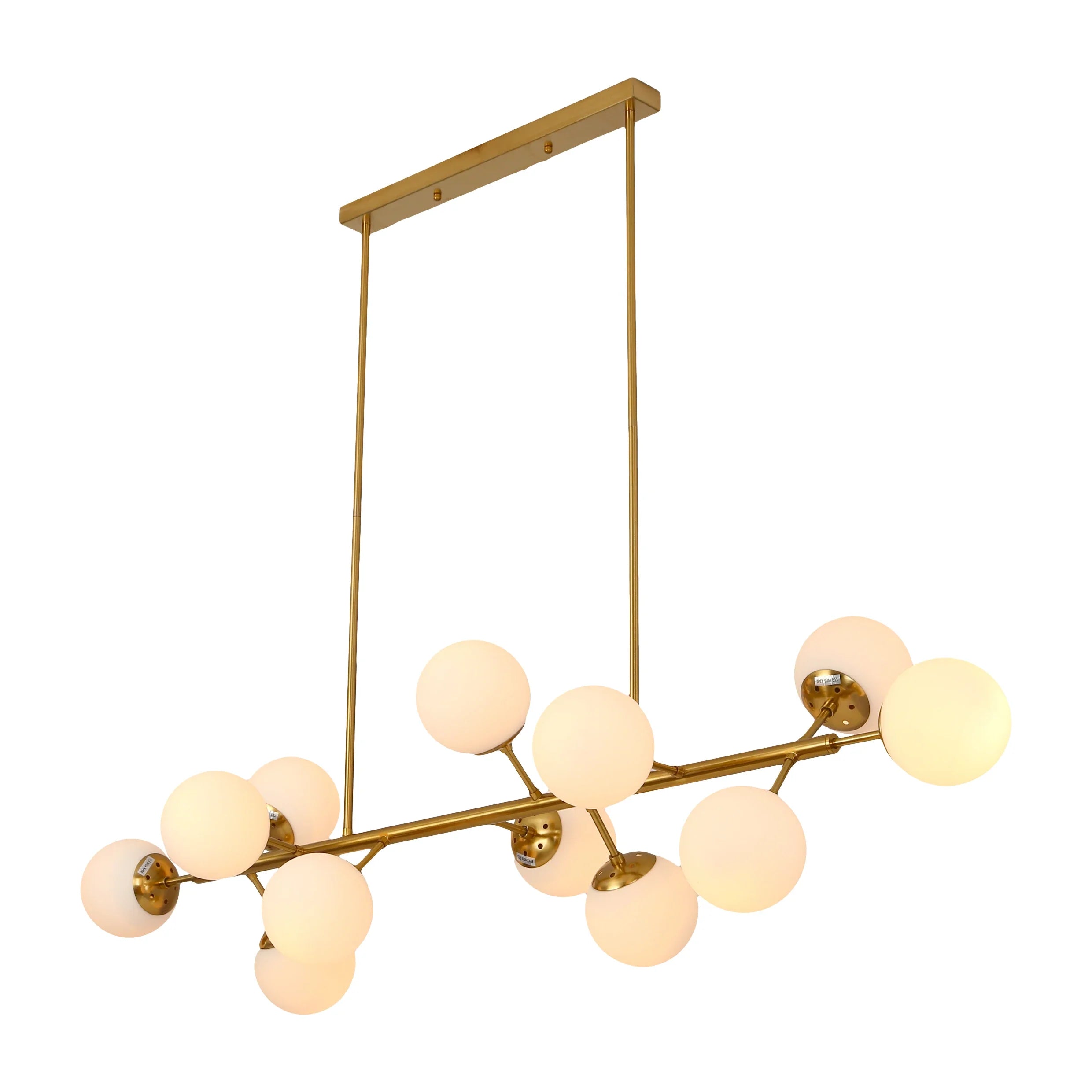 Modern Molecule Style Amber Smoky Opal Glass Globe Gold Black Metal Body Island Chandelier Ceiling Light