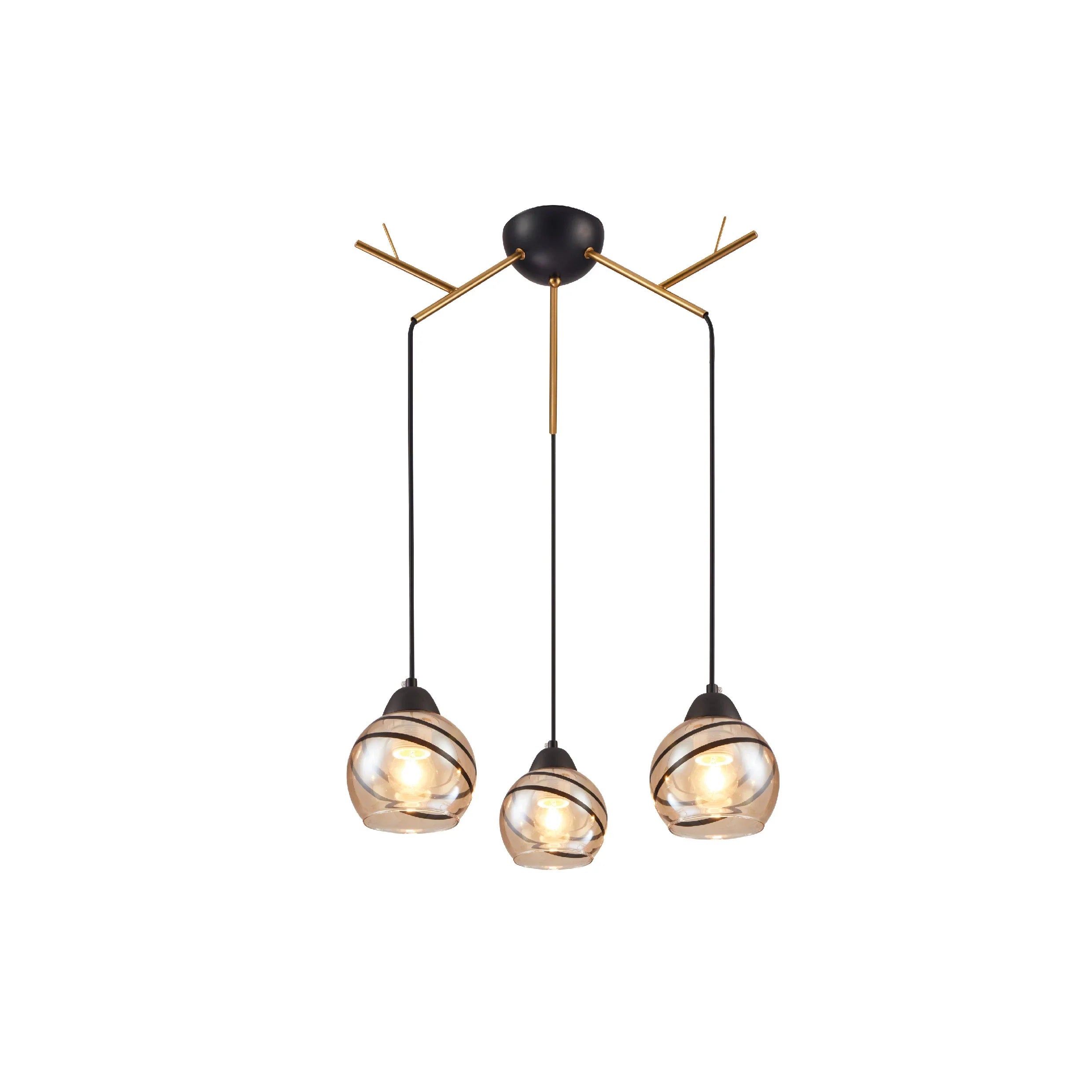 Amber Dome Glass Gold Twig Modern Ceiling Light