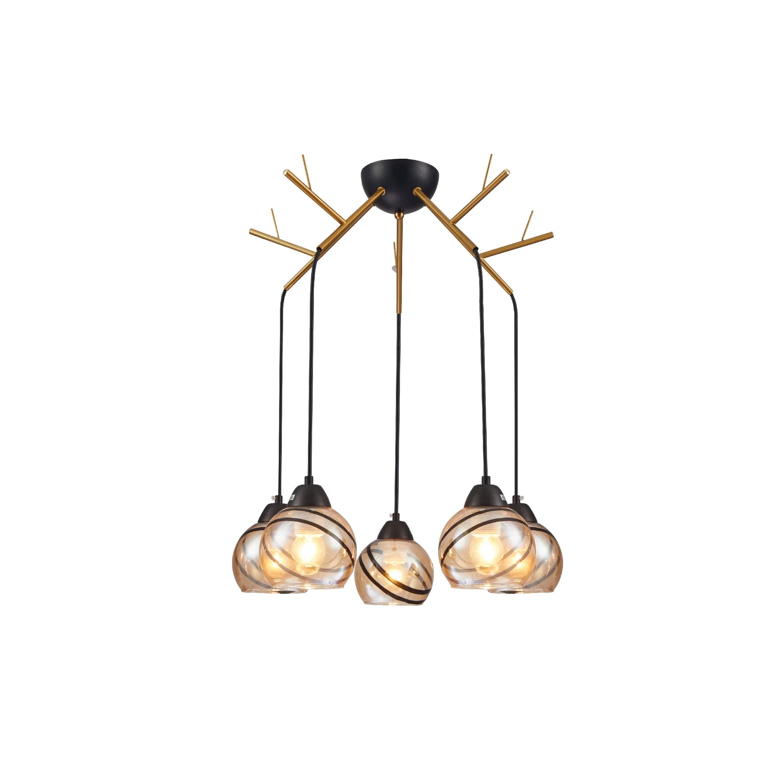 Amber Dome Glass Gold Twig Modern Ceiling Light
