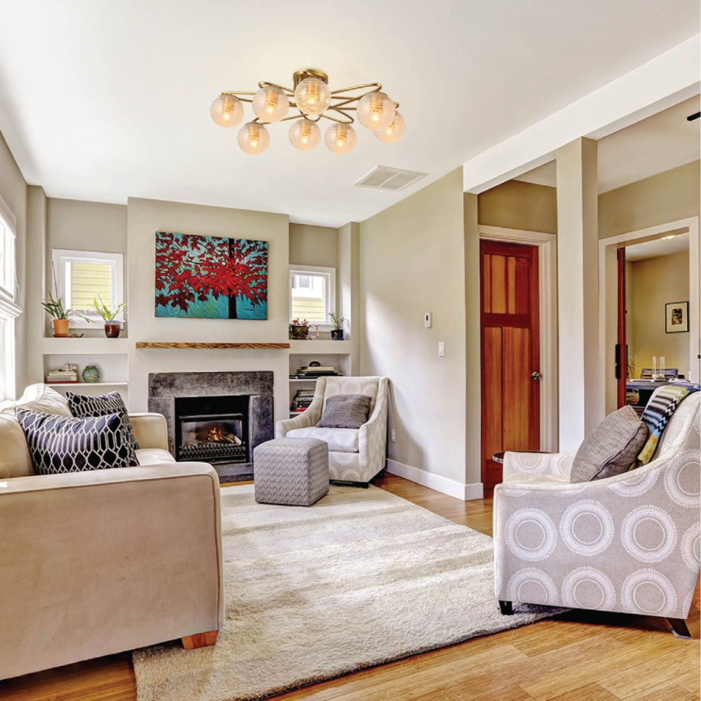 Interior application of Gold Ellipse Metal Textured Globe Glass Modern Ceiling Light with E27 Fittings | TEKLED 159-17676