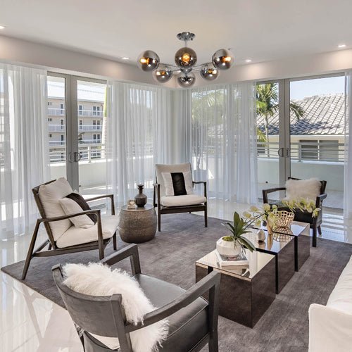 More interior usage of Smoky Globe Glass Chrome Metal Body Sputnik Molecule Modern Ceiling Light with E27 Fittings | TEKLED 159-17688