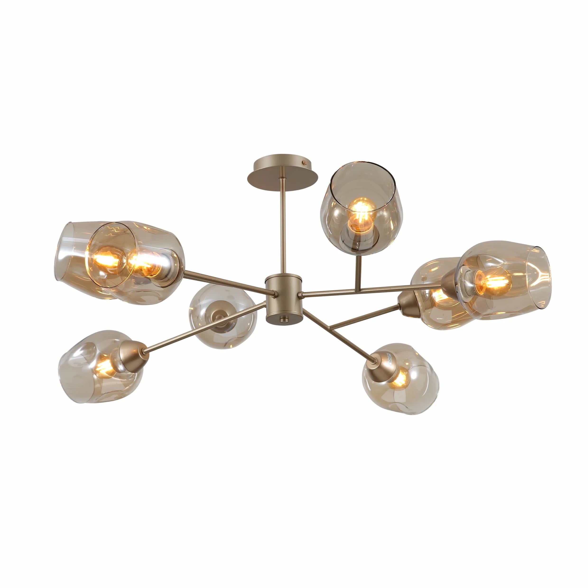 Amber Glass Metallic Gold Branch Twig Semi Flush Modern Ceiling Light E27