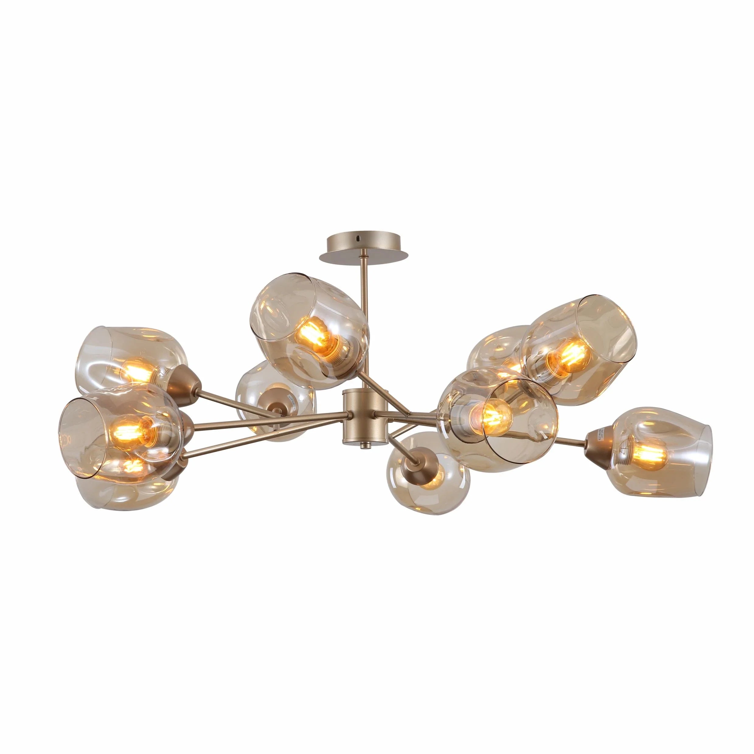 Amber Glass Metallic Gold Branch Twig Semi Flush Modern Ceiling Light E27