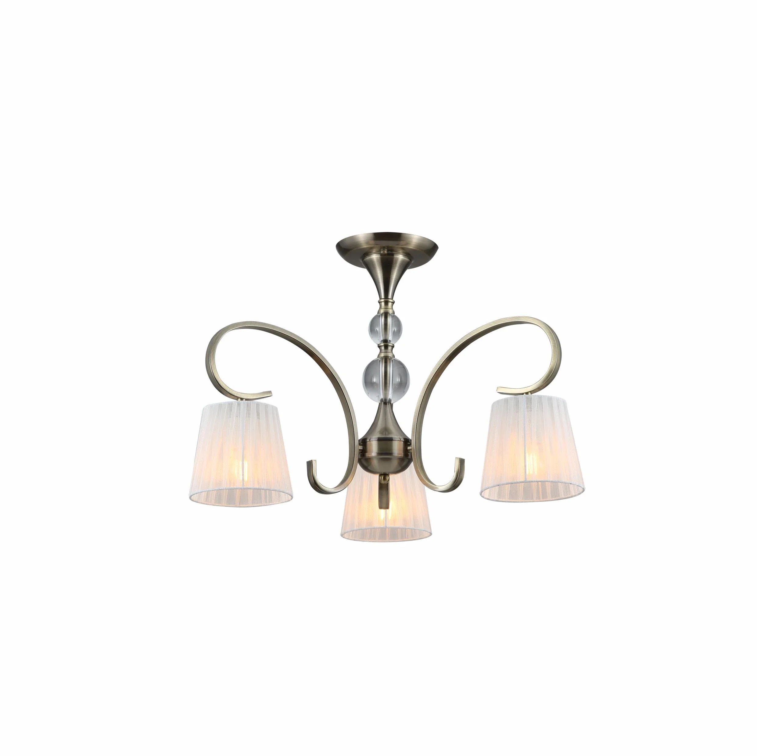 Antique Brass Metal Body Rice White Fabric Shaded Vintage Traditional Retro Ceiling Chandelier Light E27