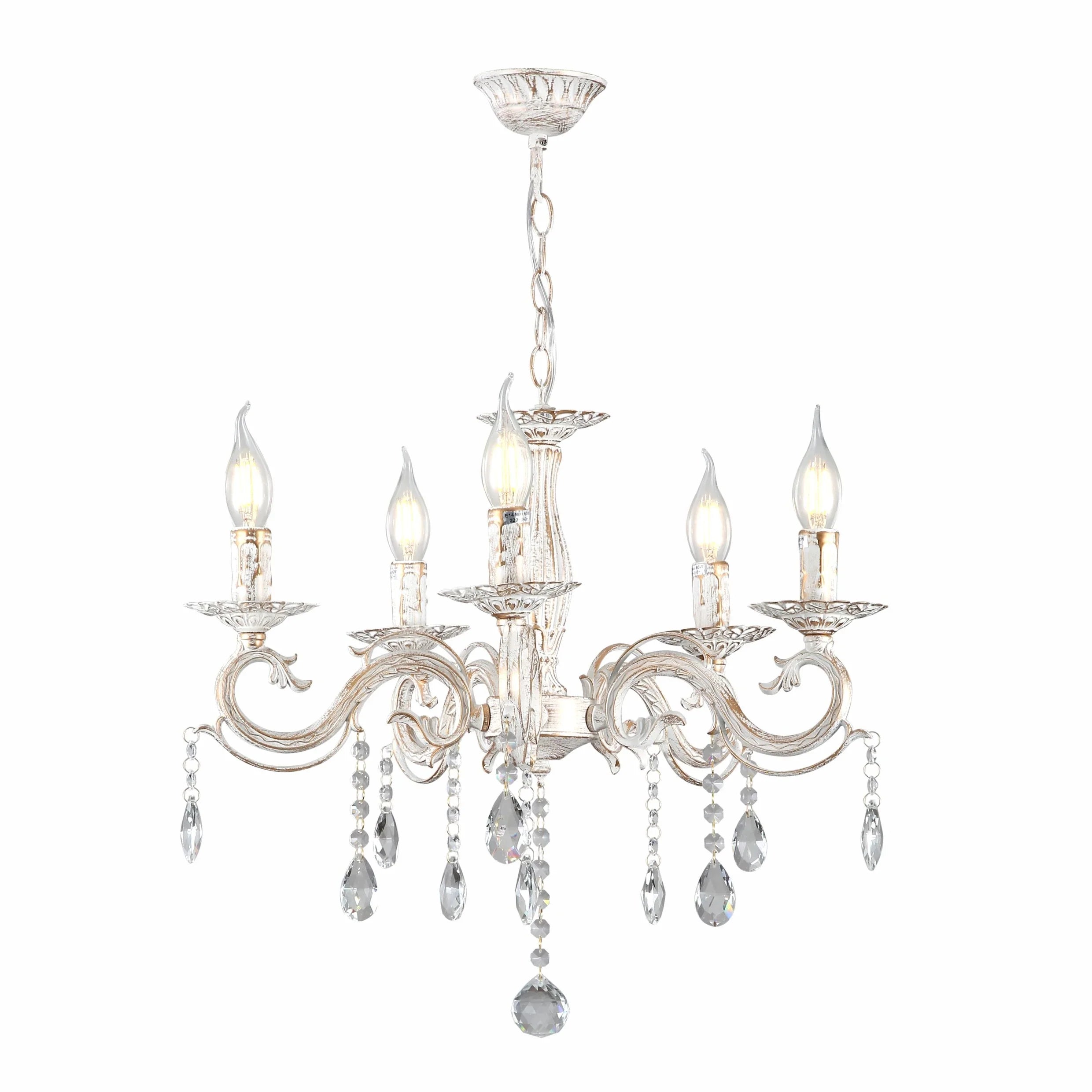 Candle Waterfall Traditional Retro Vintage Arm Chandelier Ceiling Light Crystal Gold Aged Cream E14
