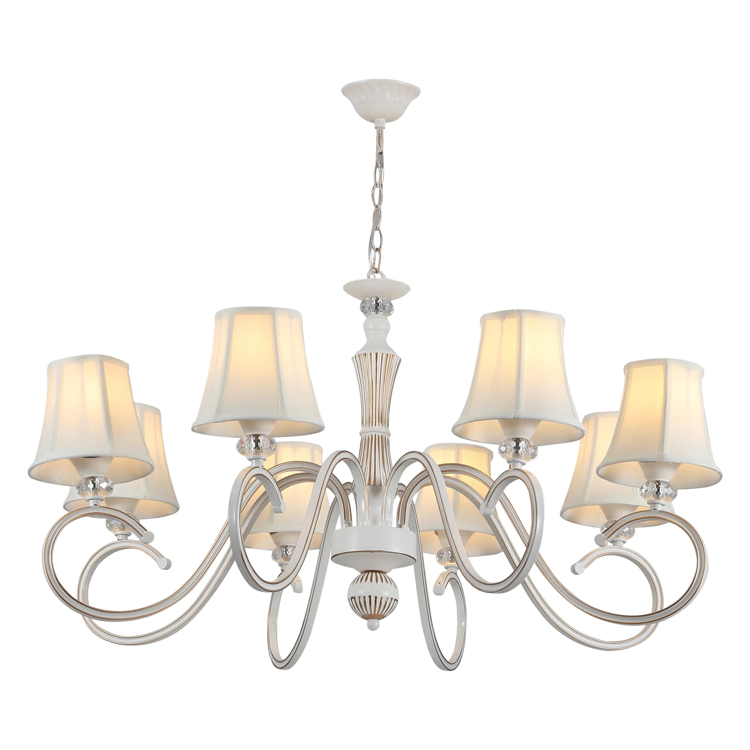 Off White Fabric Shaded Gold Aged Ivory Traditional Retro Vintage Classic Chandelier Ceiling Light E14