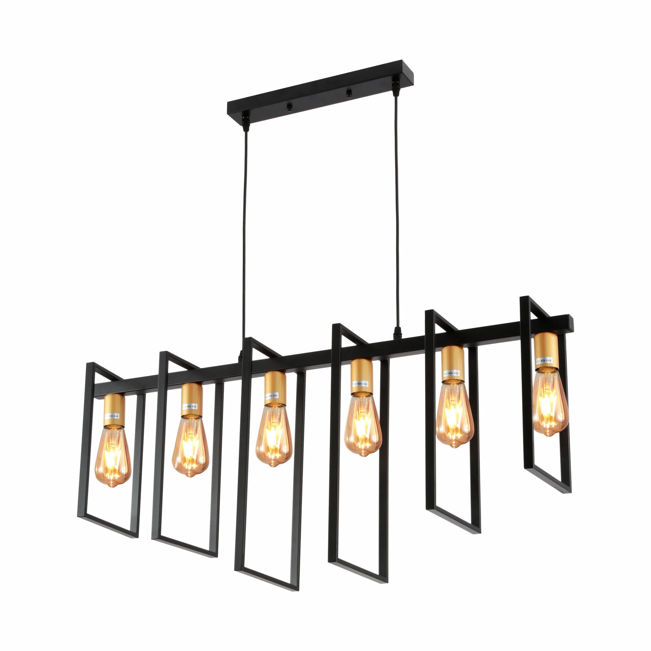 Black Metal Body Cage Modern Kitchen island Chandelier Ceiling Light with Gold 6xE27 Fittings