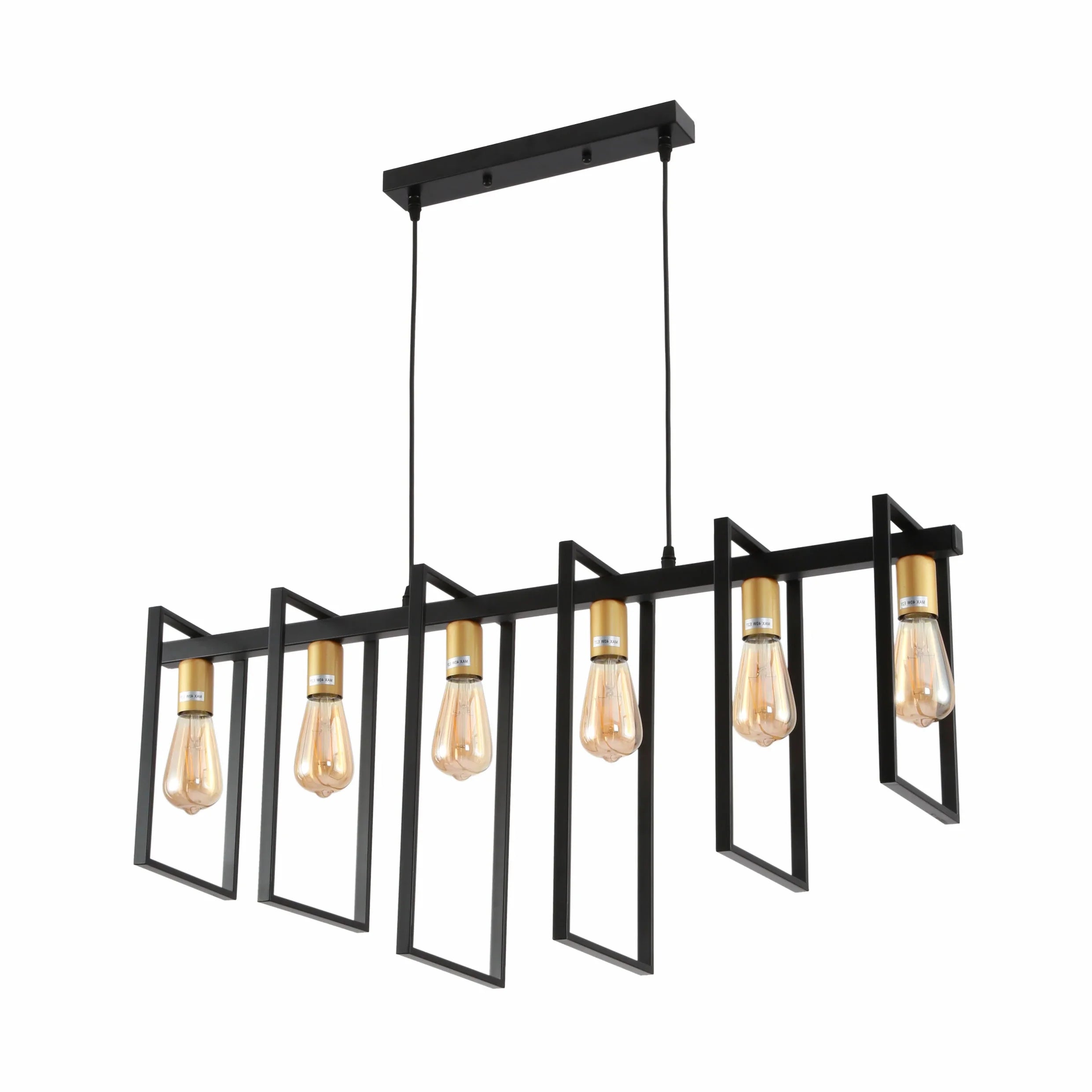 Black Metal Body Cage Modern Kitchen island Chandelier Ceiling Light with Gold 6xE27 Fittings