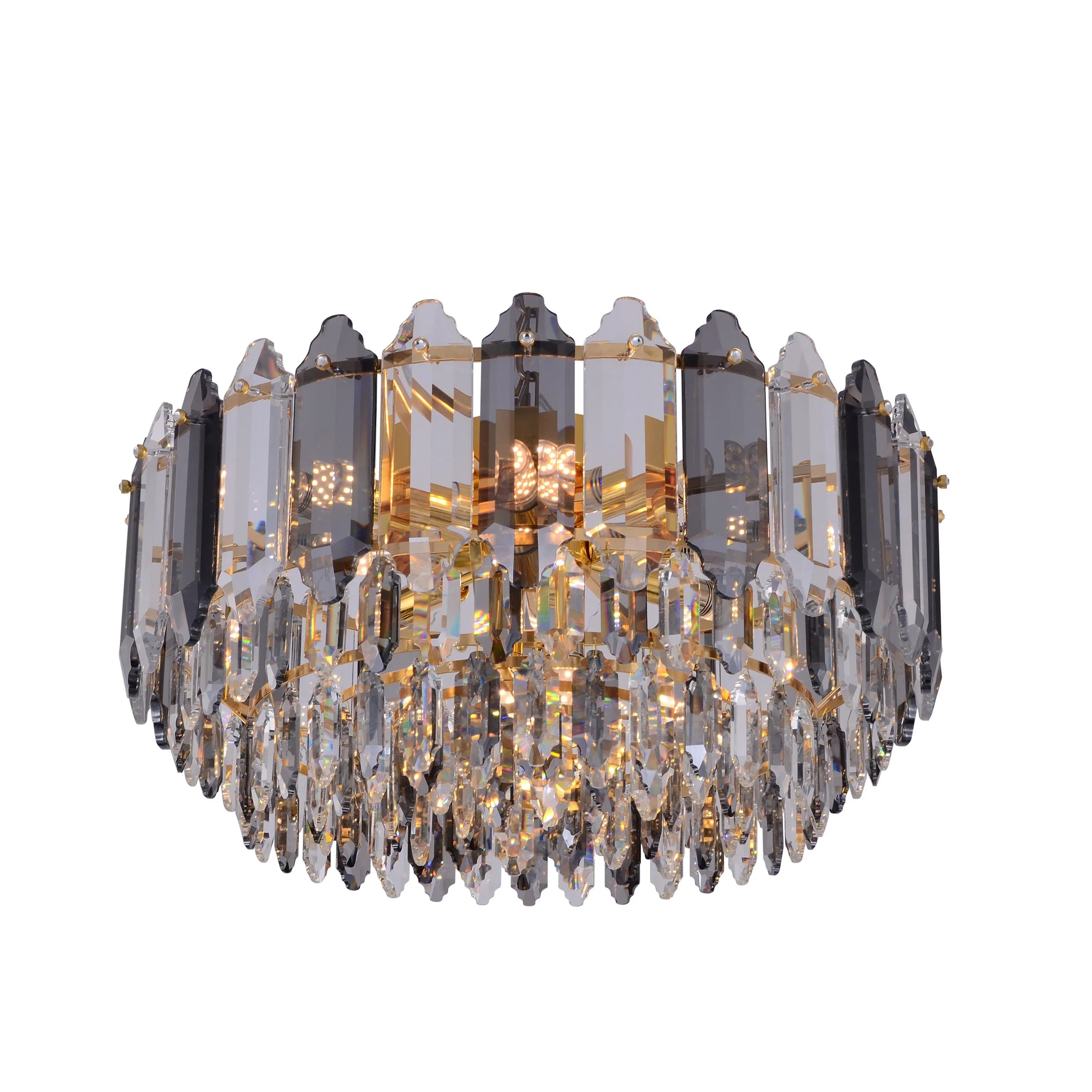 Golden Tiered Radiance Chandelier Ceiling Light with Alternating Crystal Hues