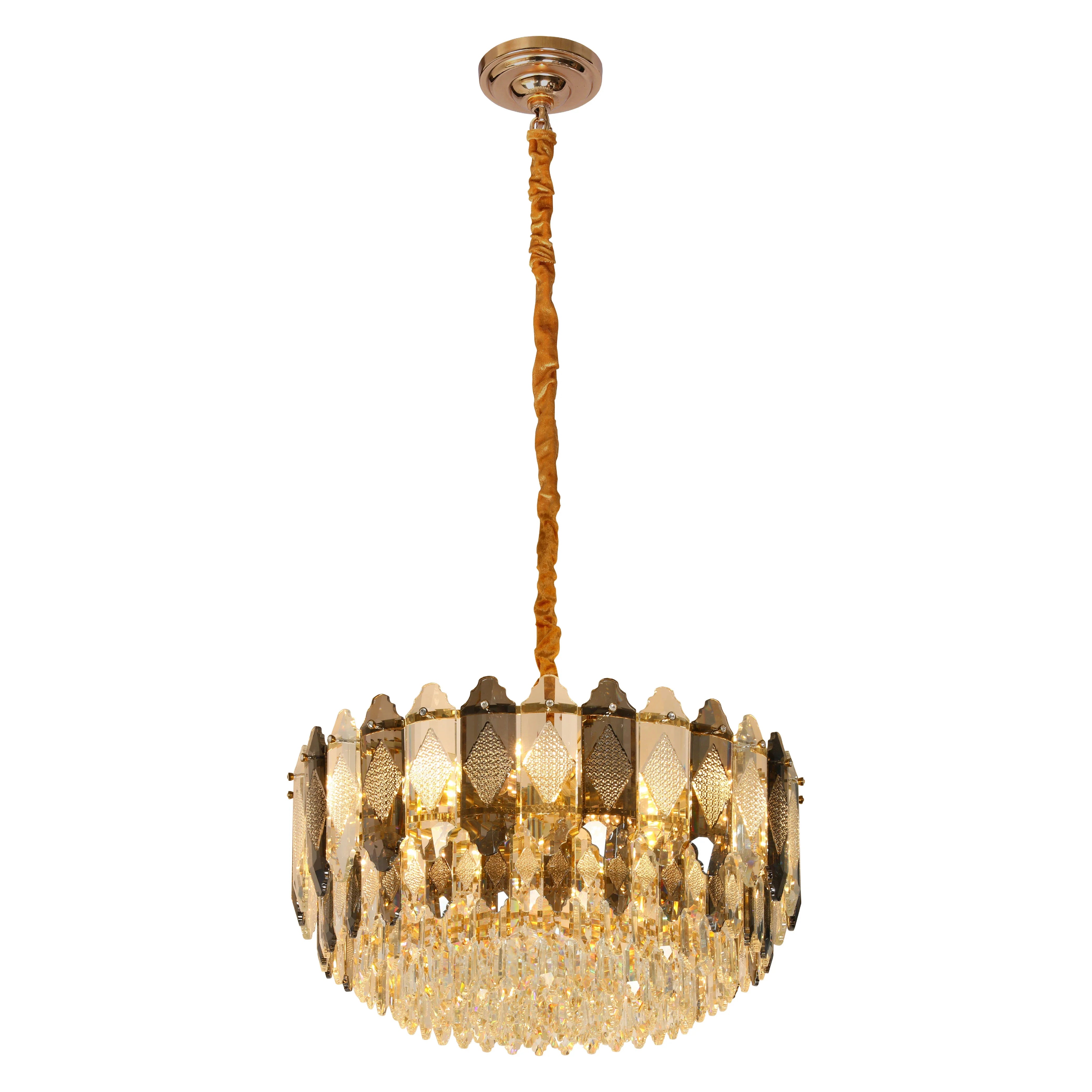 Deluxe Smoky Clear Crystal Modern Chandelier Light Gold
