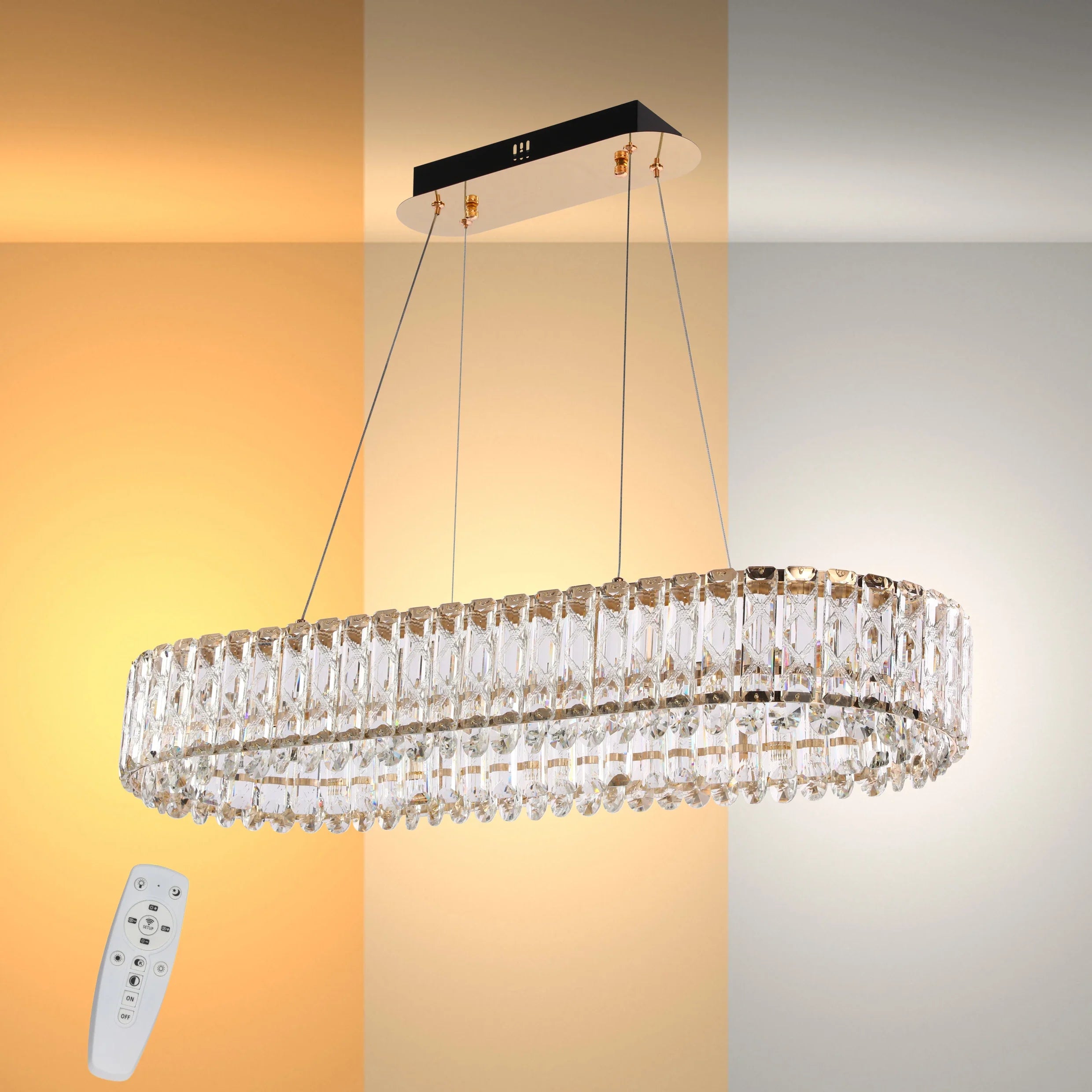 Crystal Gold Pendant Chandelier Light with Remote Control