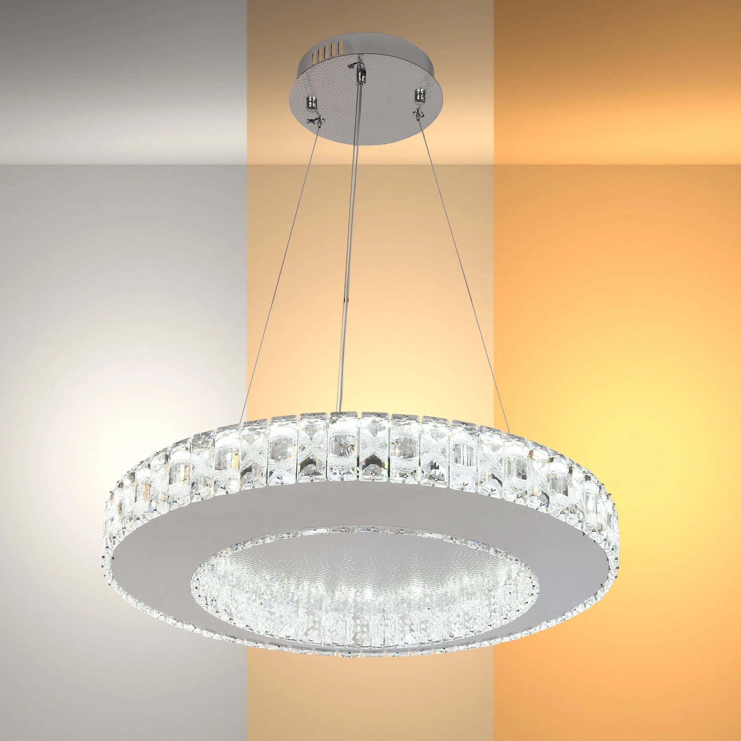Helix Crystal LED Chandelier with Dimpled Chrome Finish 80W