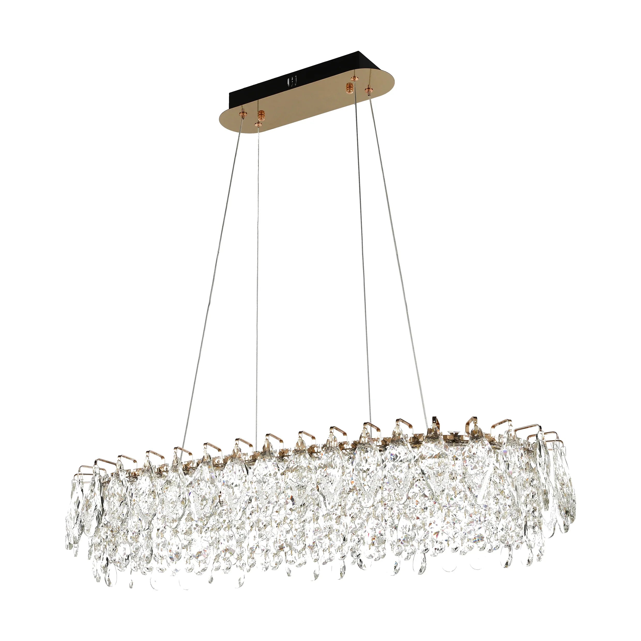 Gold Crystal Chandelier - Round or Oval Design, Dimmable SMD LED with 3CCT, Adjustable Suspension