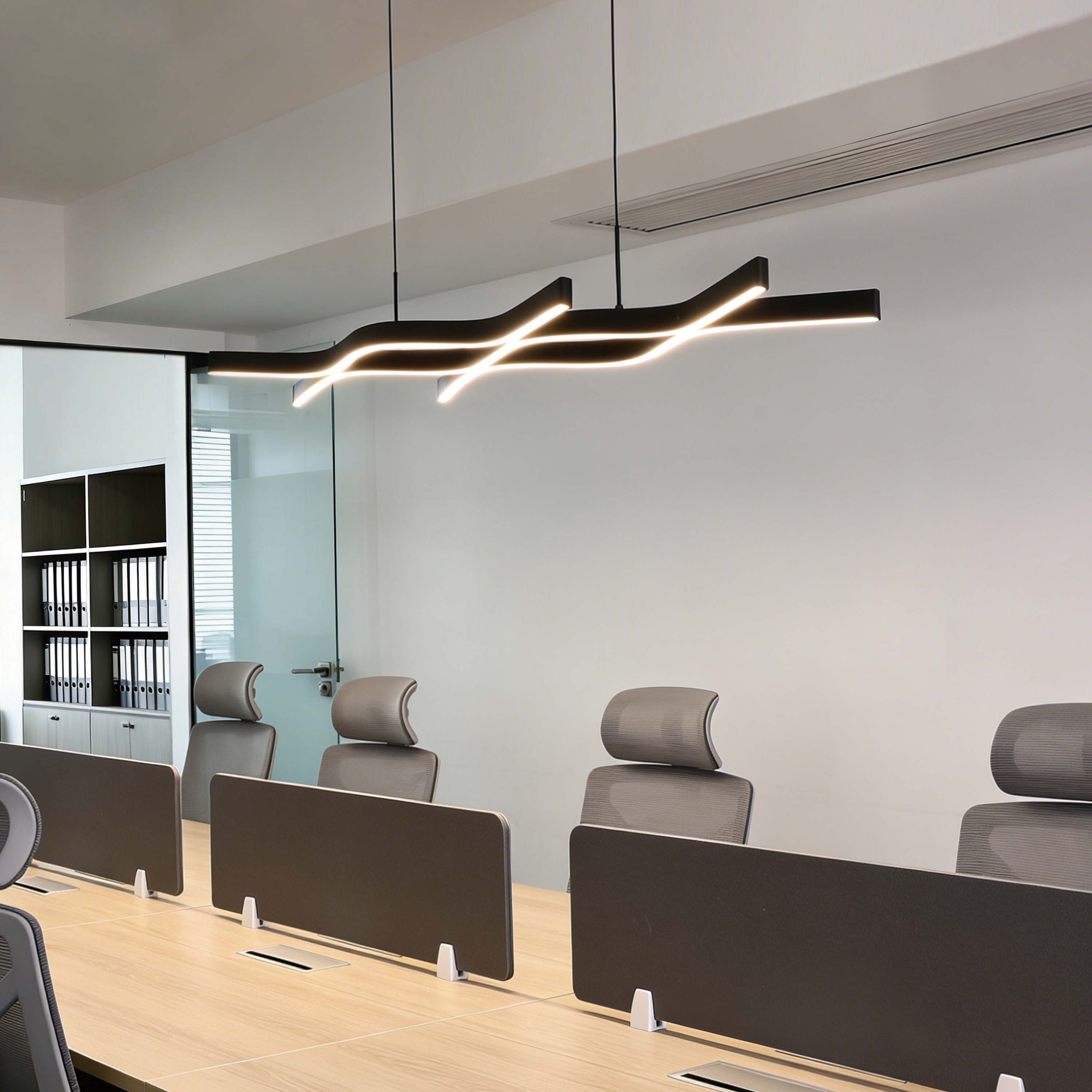 Modern Black LED Chandelier, Adjustable Pendant Light, 3CCT