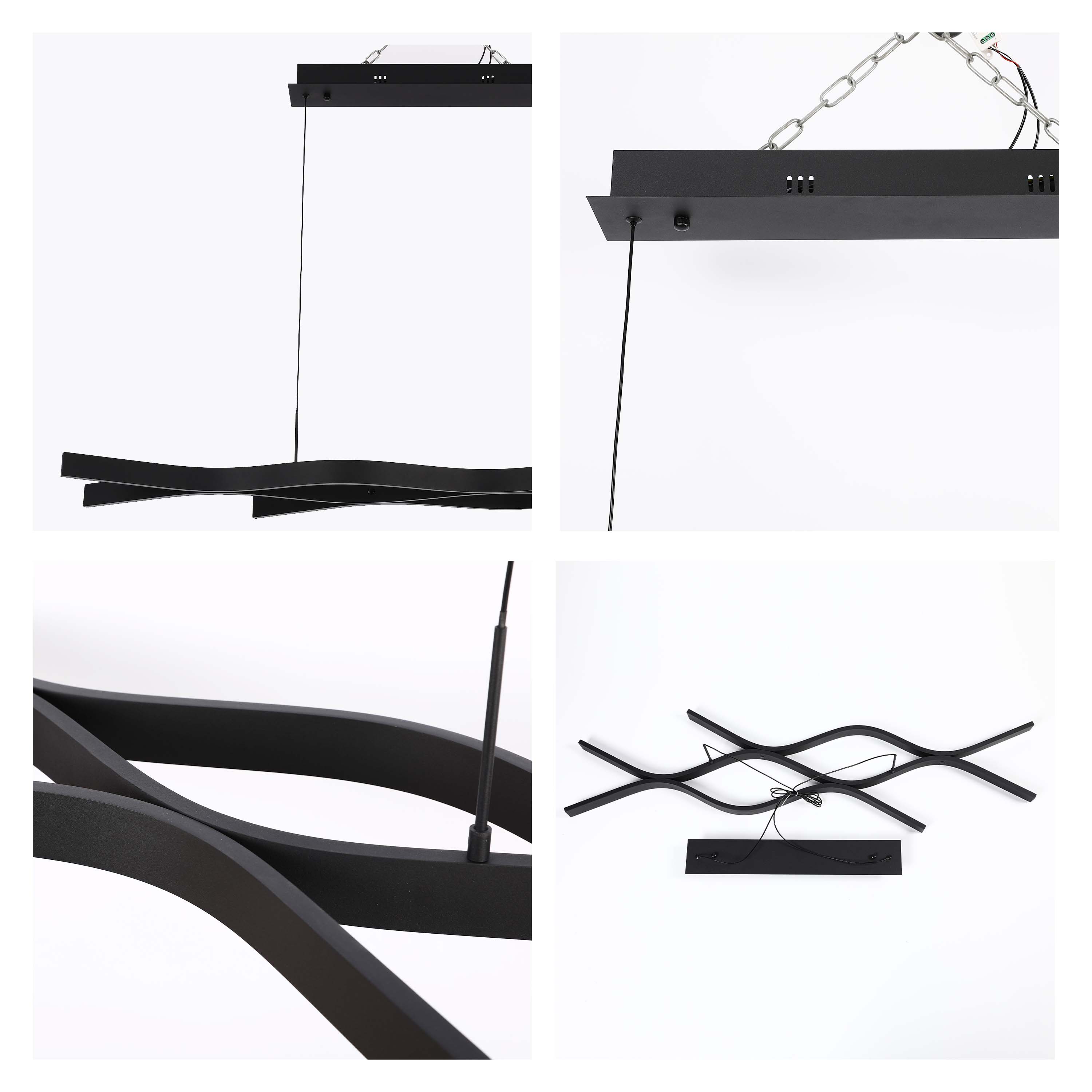 Modern Black LED Chandelier, Adjustable Pendant Light, 3CCT