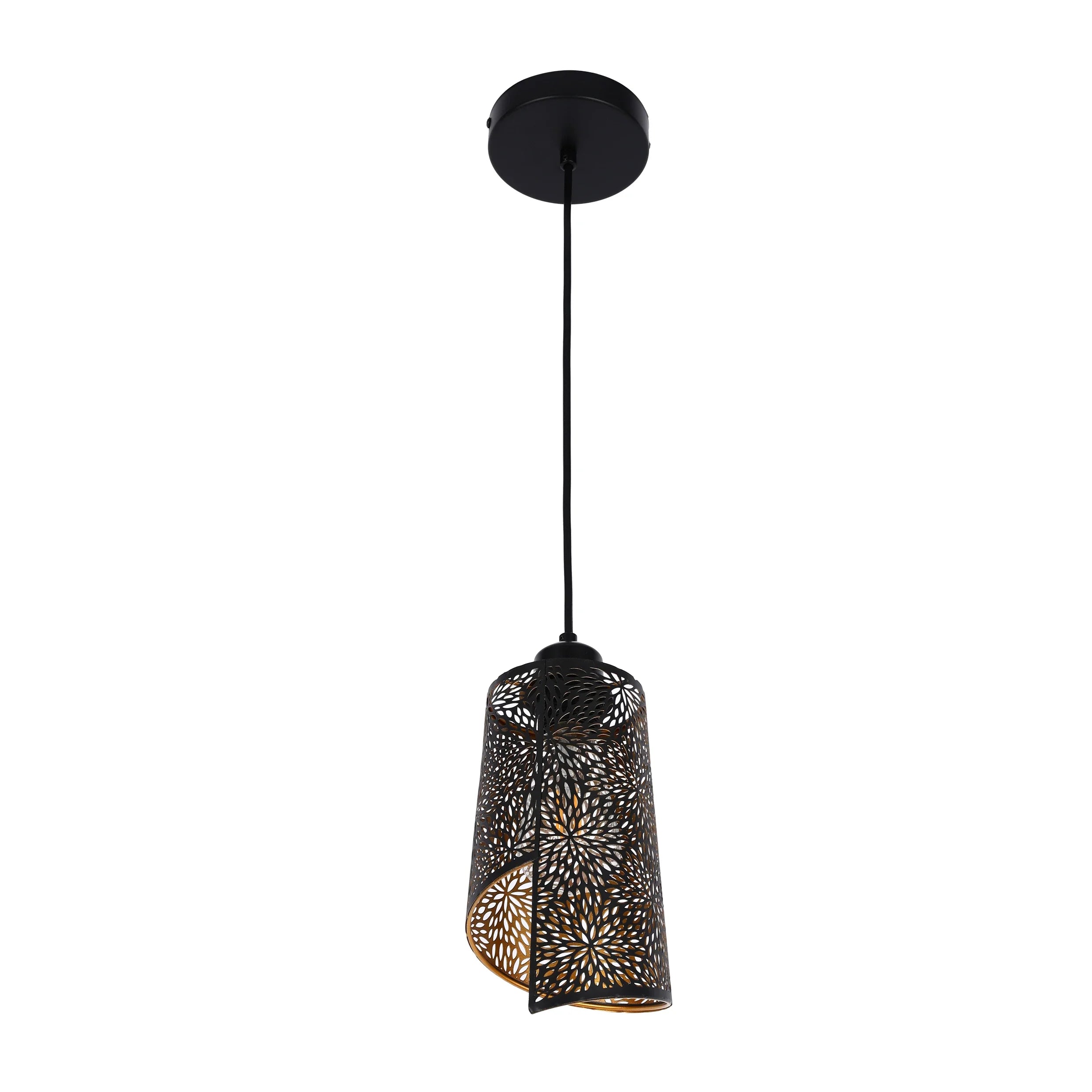 Black & Gold Spiral Cut-Out Metal Pendant Light E27