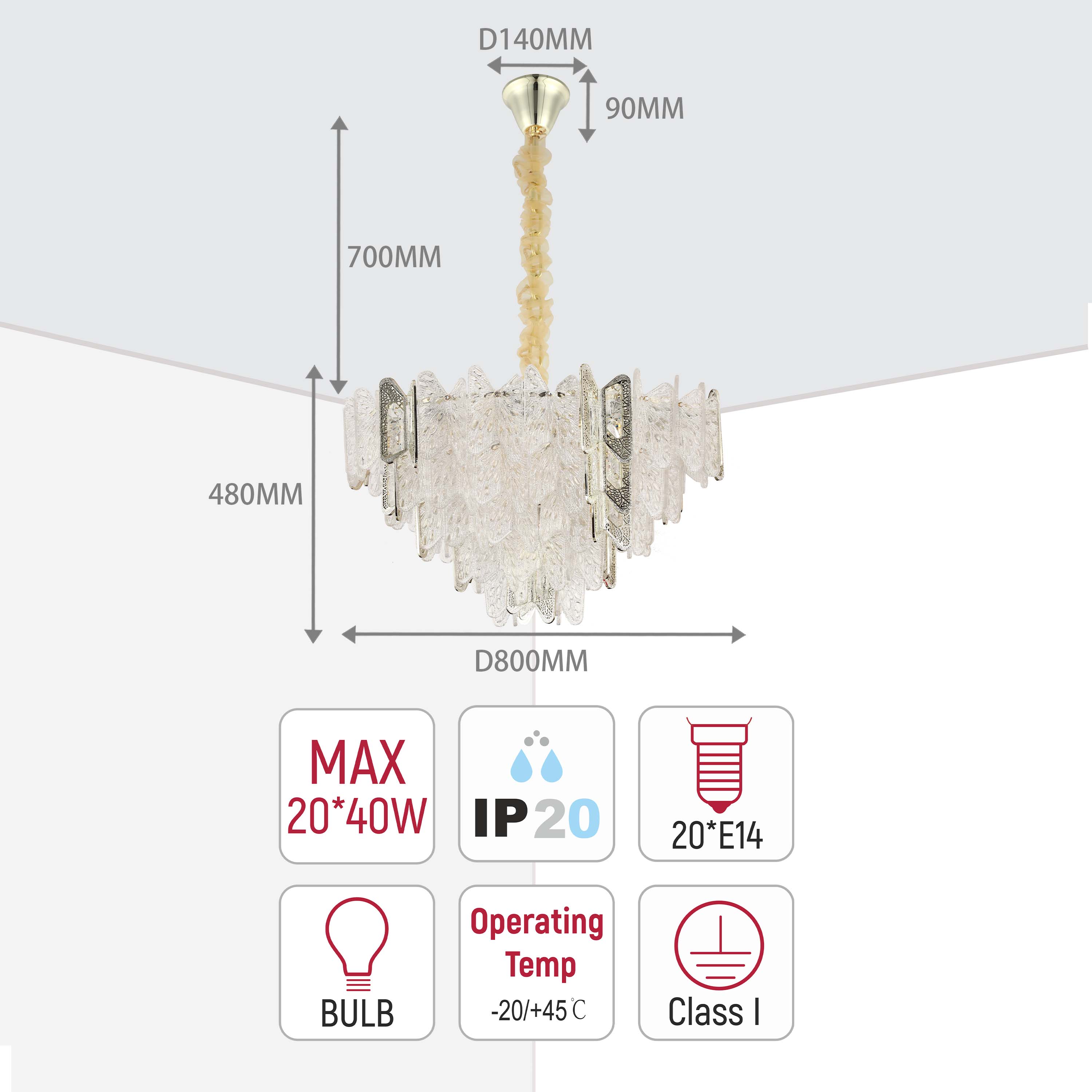 Luxury Gold Crystal Chandelier Dimmable Pendant Light E14