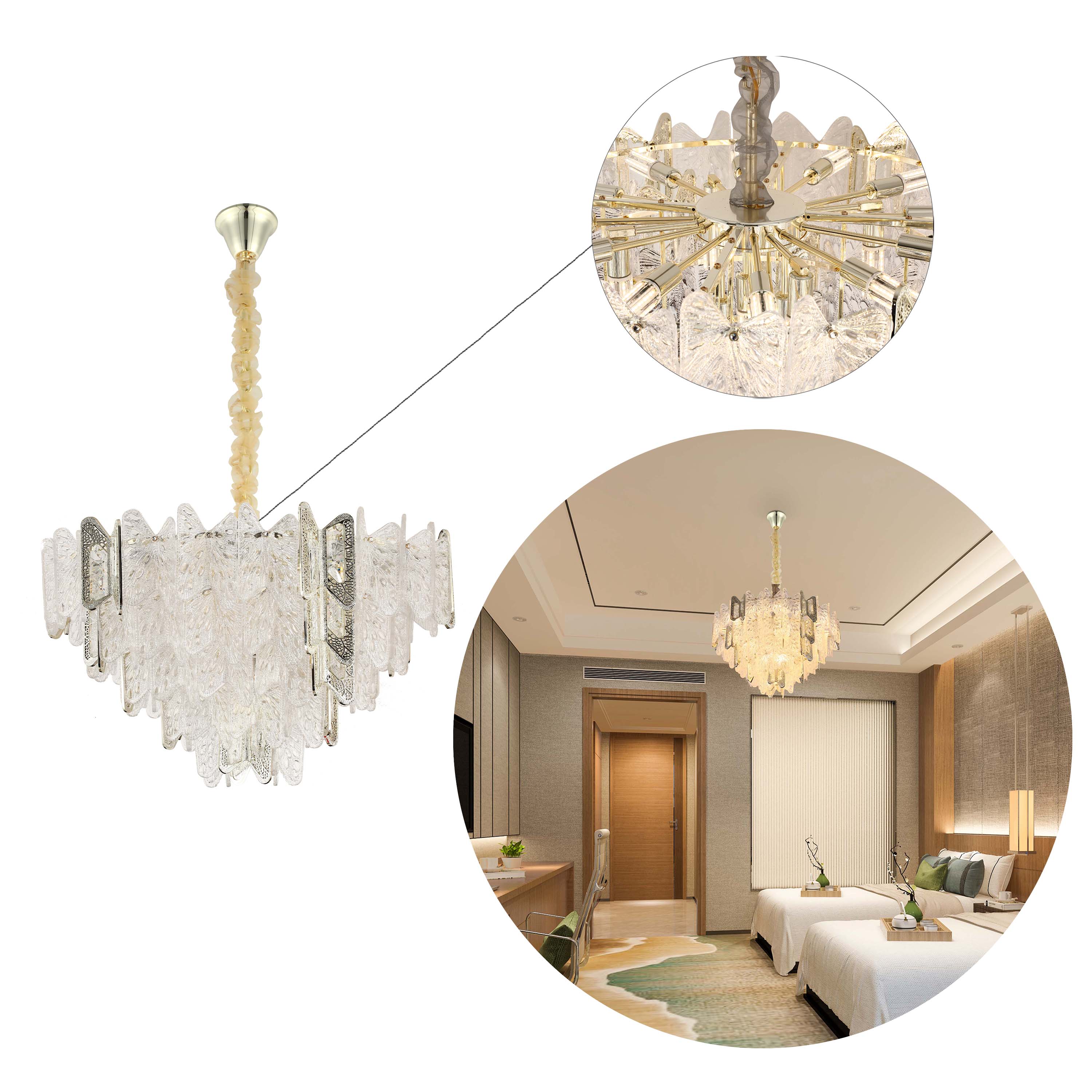 Luxury Gold Crystal Chandelier Dimmable Pendant Light E14