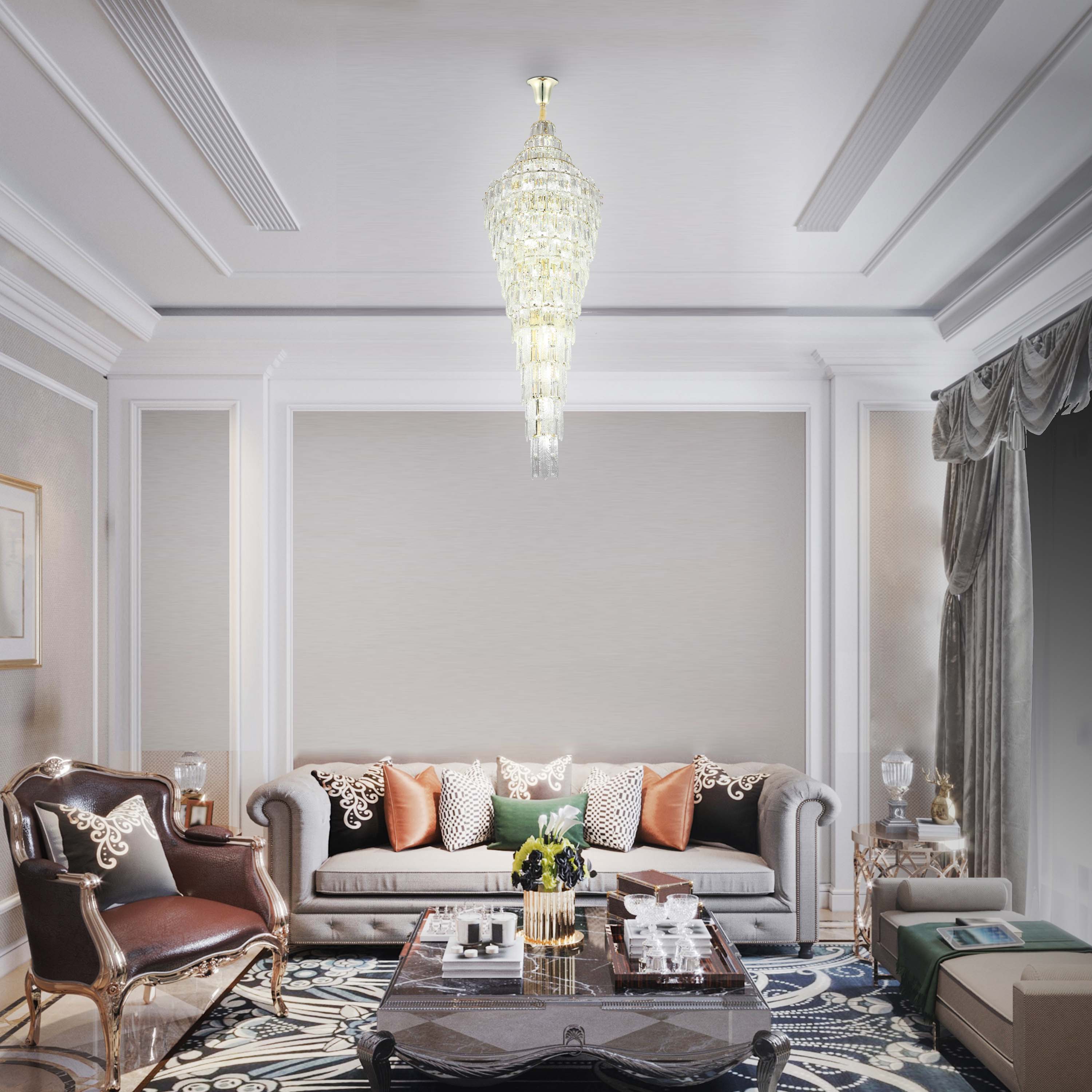 Luxury Gold Crystal Chandelier Dimmable Pendant Light E14