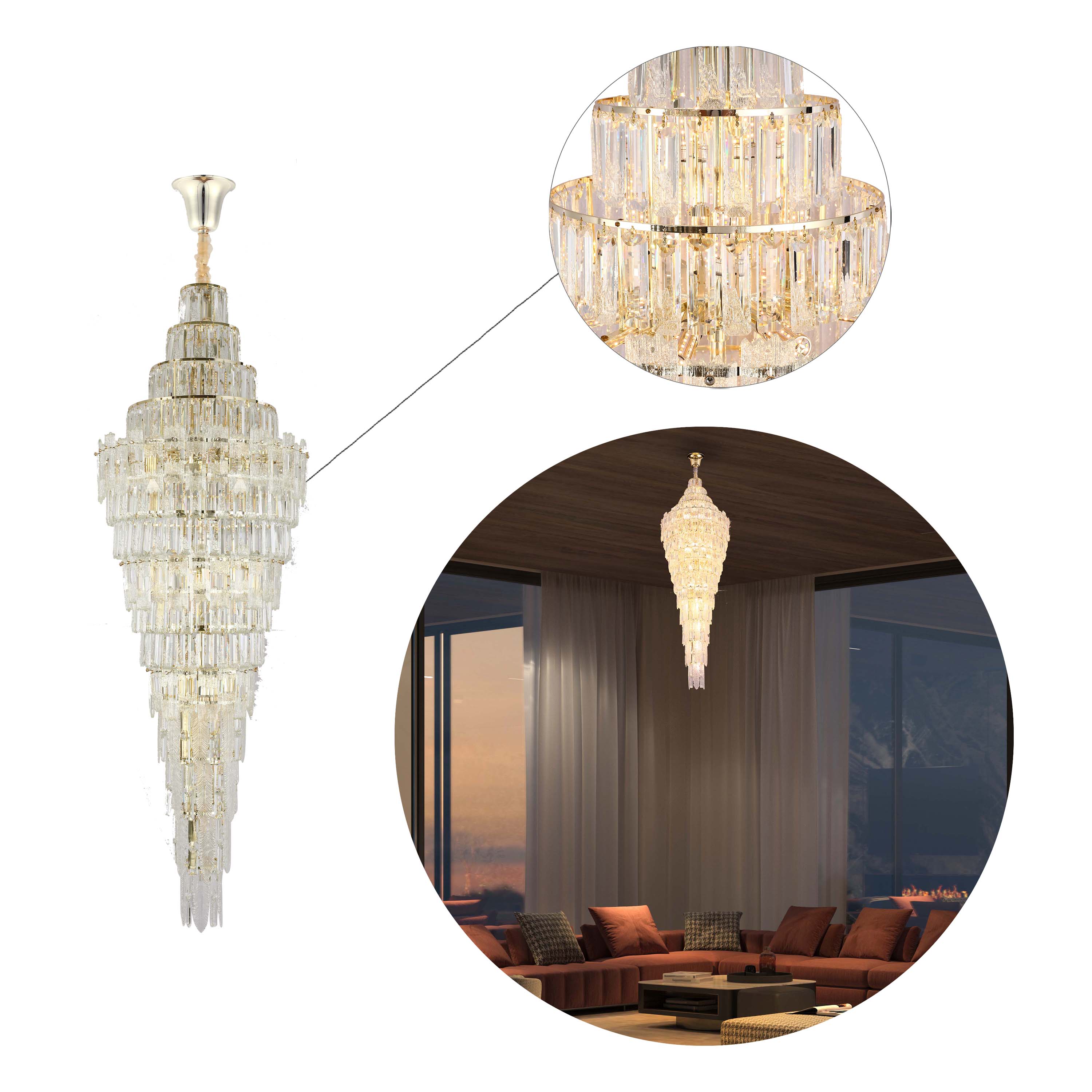 Luxury Gold Crystal Chandelier Dimmable Pendant Light E14