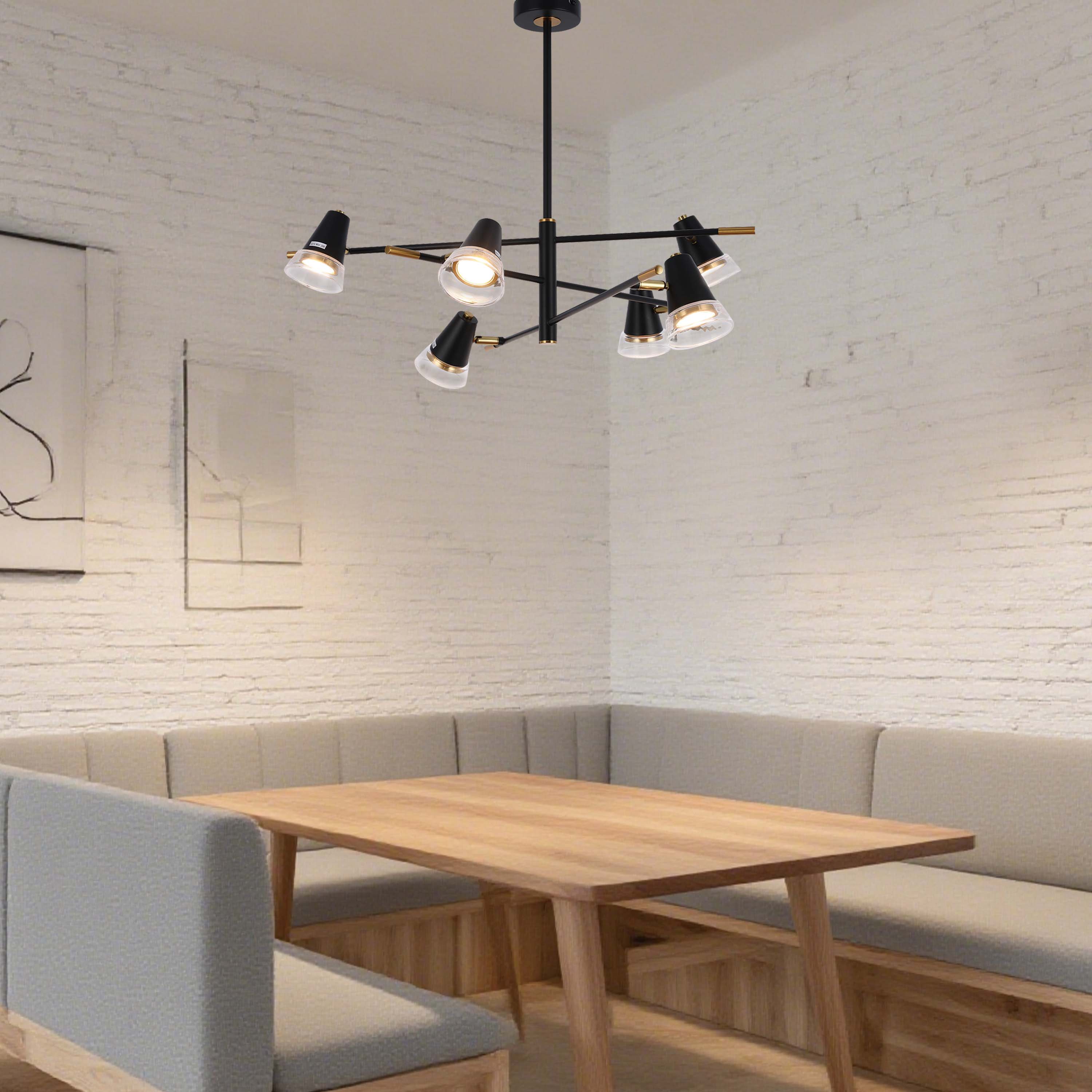 Modern Black & Brass Multi-Arm Spotlight, GU10 Dimmable