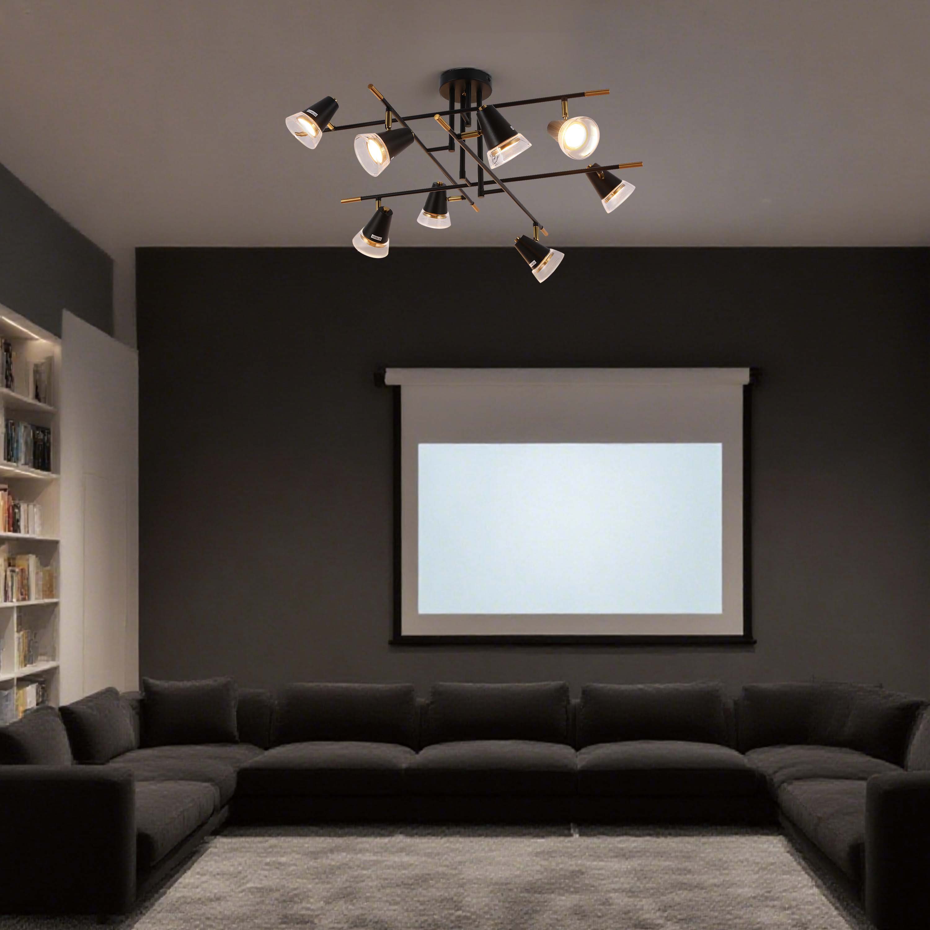 Modern Black & Brass Multi-Arm Spotlight, GU10 Dimmable