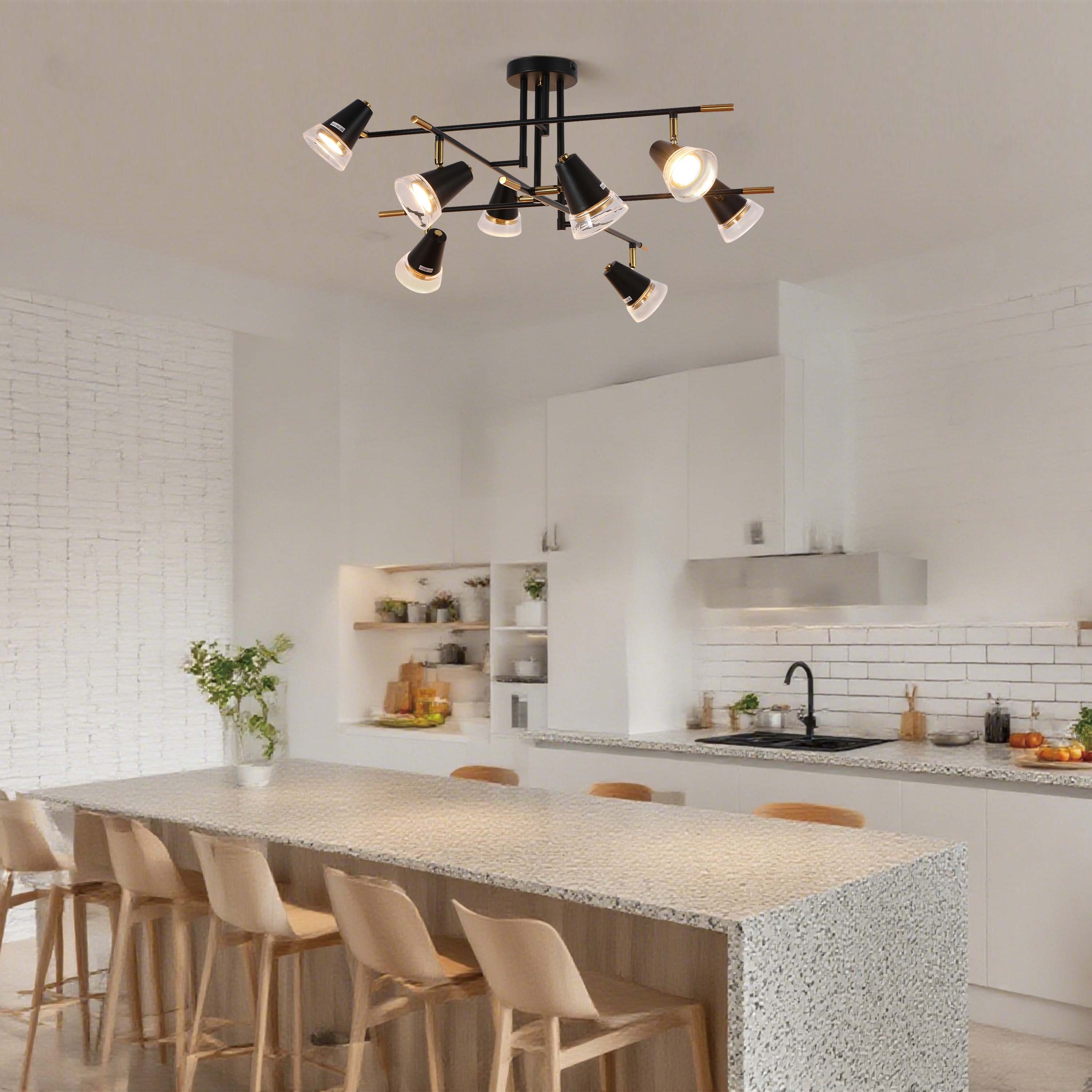 Modern Black & Brass Multi-Arm Spotlight, GU10 Dimmable